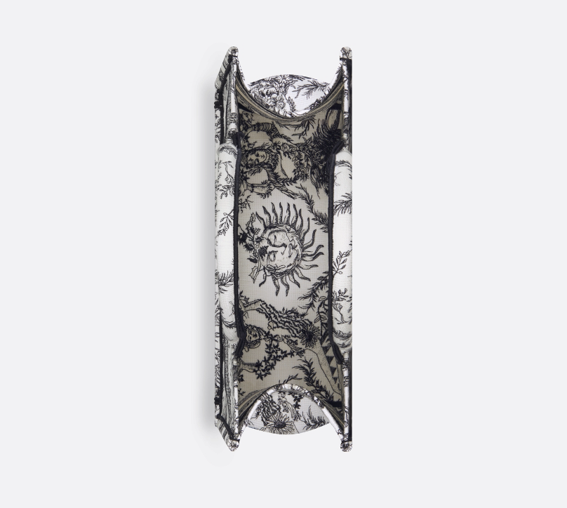 D Book Tote  White and Black Toile de Jouy Soleil Embroidery