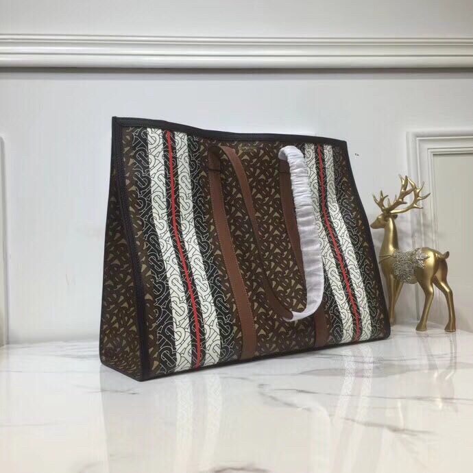 bb Monogram Stripe E-Canvas Portrait Tote Bag Bridle Brown For Women, Women's Bags 15.7in/34cm