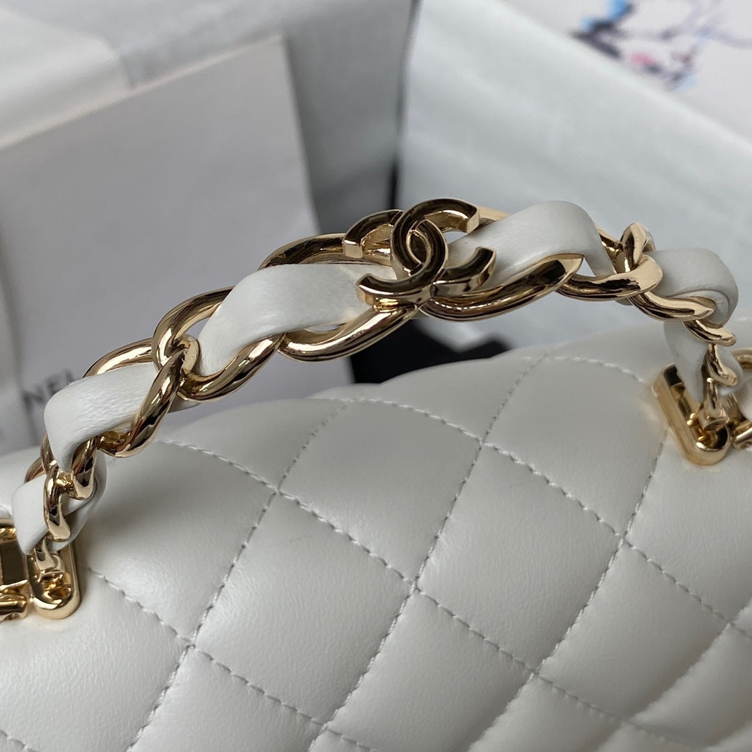 cc 23K AS2431 Mini flap Lambskin bag with top handle Black/white