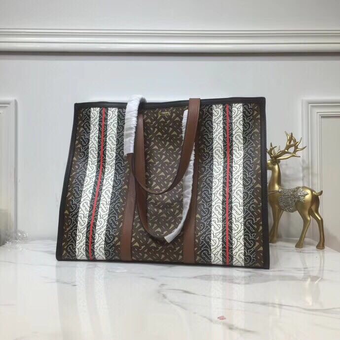 bb Monogram Stripe E-Canvas Portrait Tote Bag Bridle Brown For Women, Women's Bags 15.7in/34cm