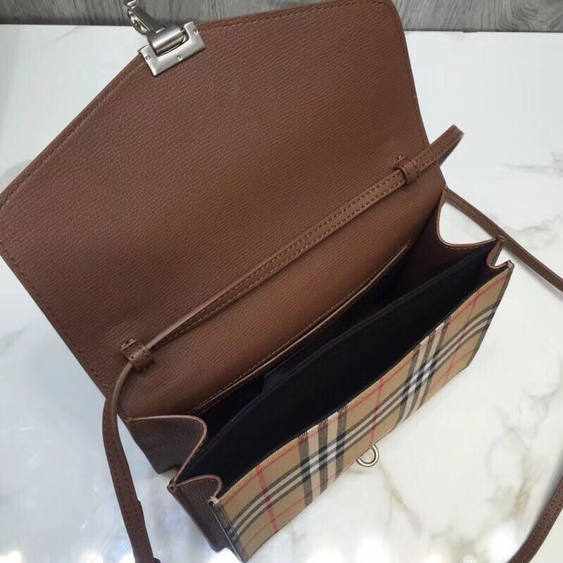 bb Small Vintage Check And Crossbody Bag Brown For Women, Women's Bags 9in/24cm