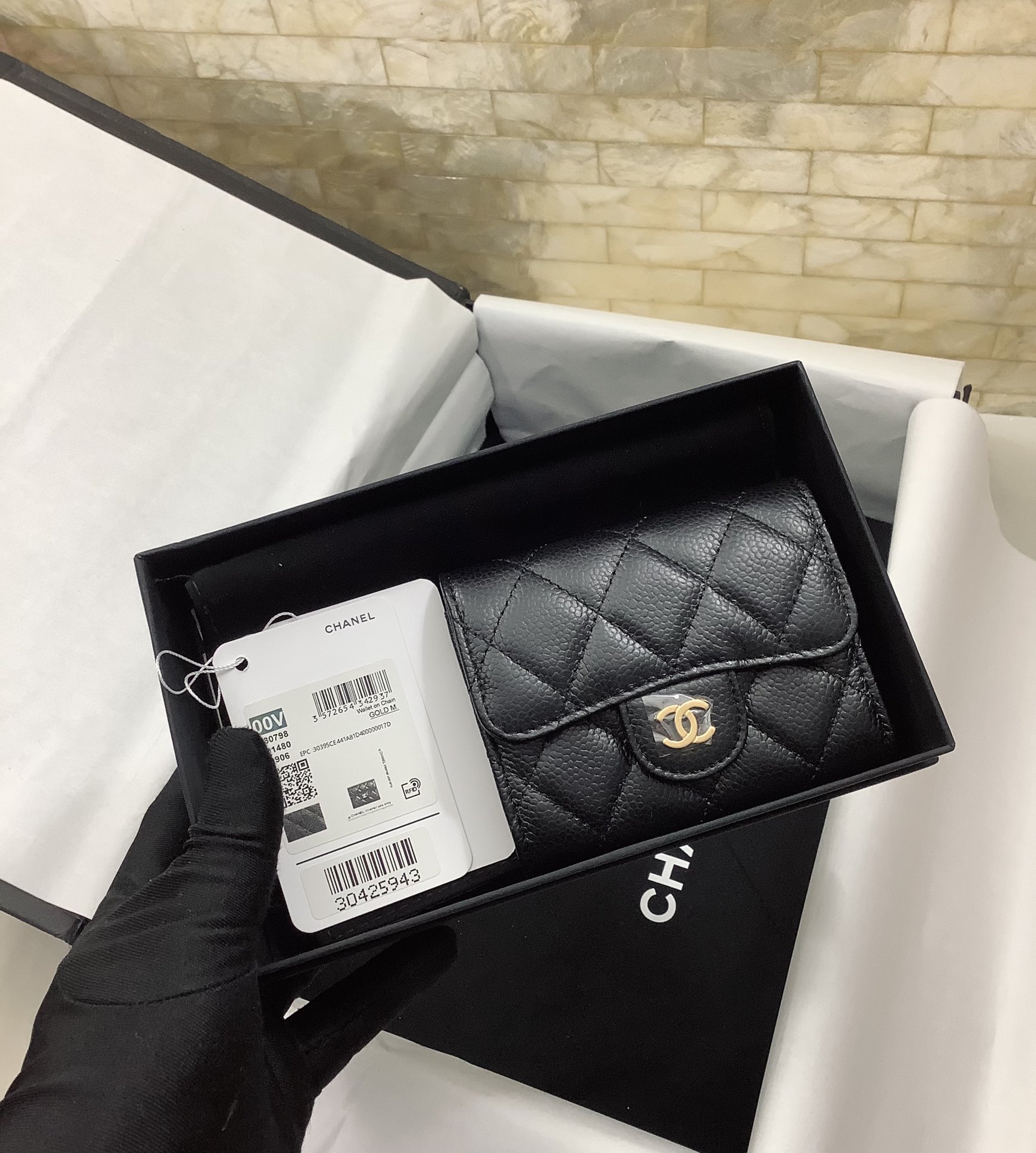 cc CO-CO Classic Card Holder 11cm/4.4in Gold Hardware For Women Black