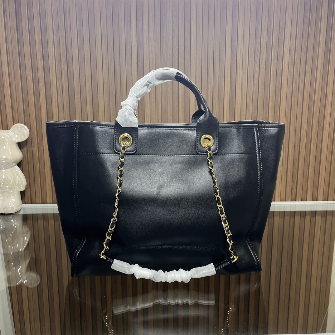 CC leather tote bag black/white size: 36.5/32/15 cm