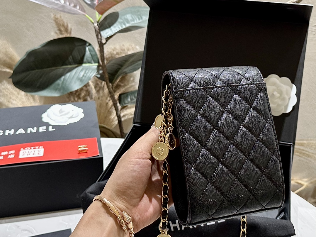 CC new arrival caviar leather phone bag size: 12*16 cm