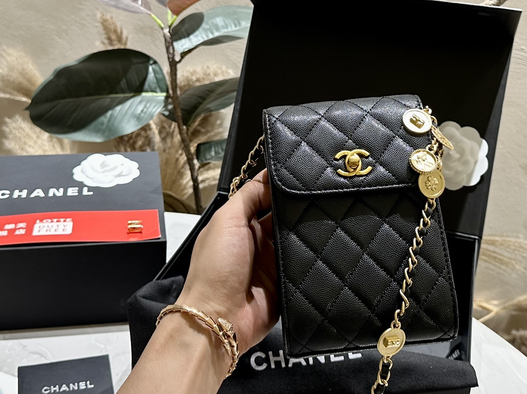 CC new arrival caviar leather phone bag size: 12*16 cm