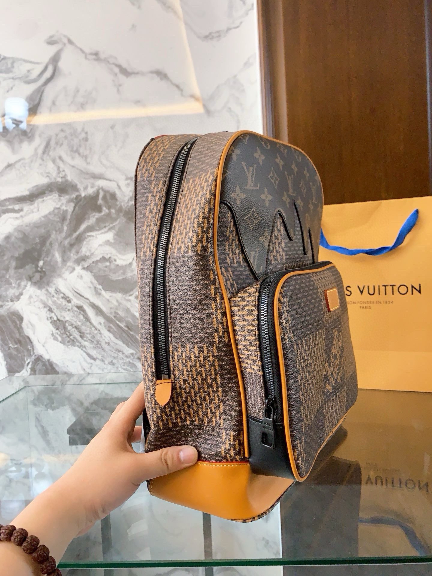 Louis × NIGO new arrival men backpack bag size: 38-29-13cm