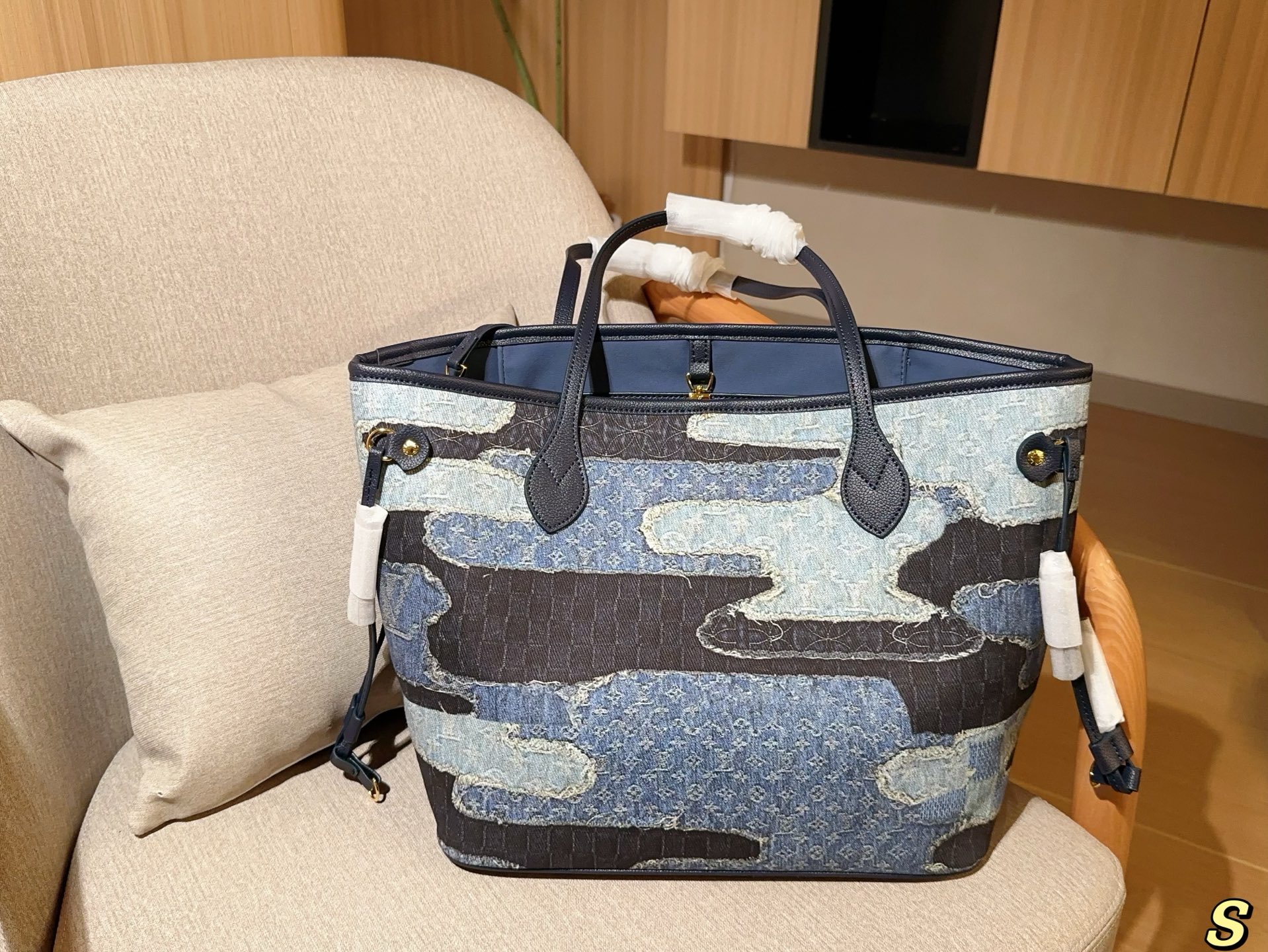 Louis new arrival denim neverfull tote bag size:32 cm