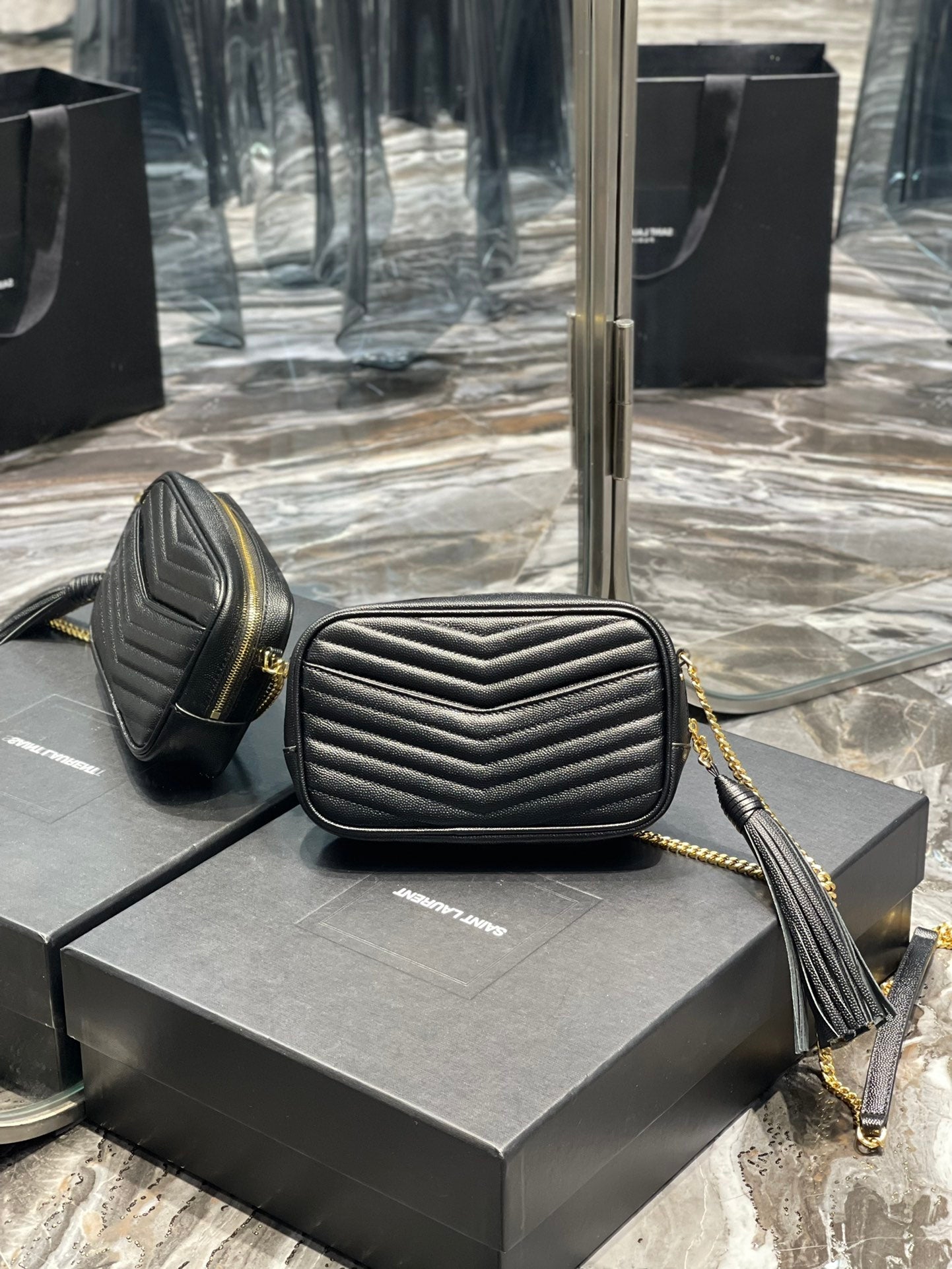 Y Lou Mini Bag In Quilted  Grain  De Poudre Embossed Leather