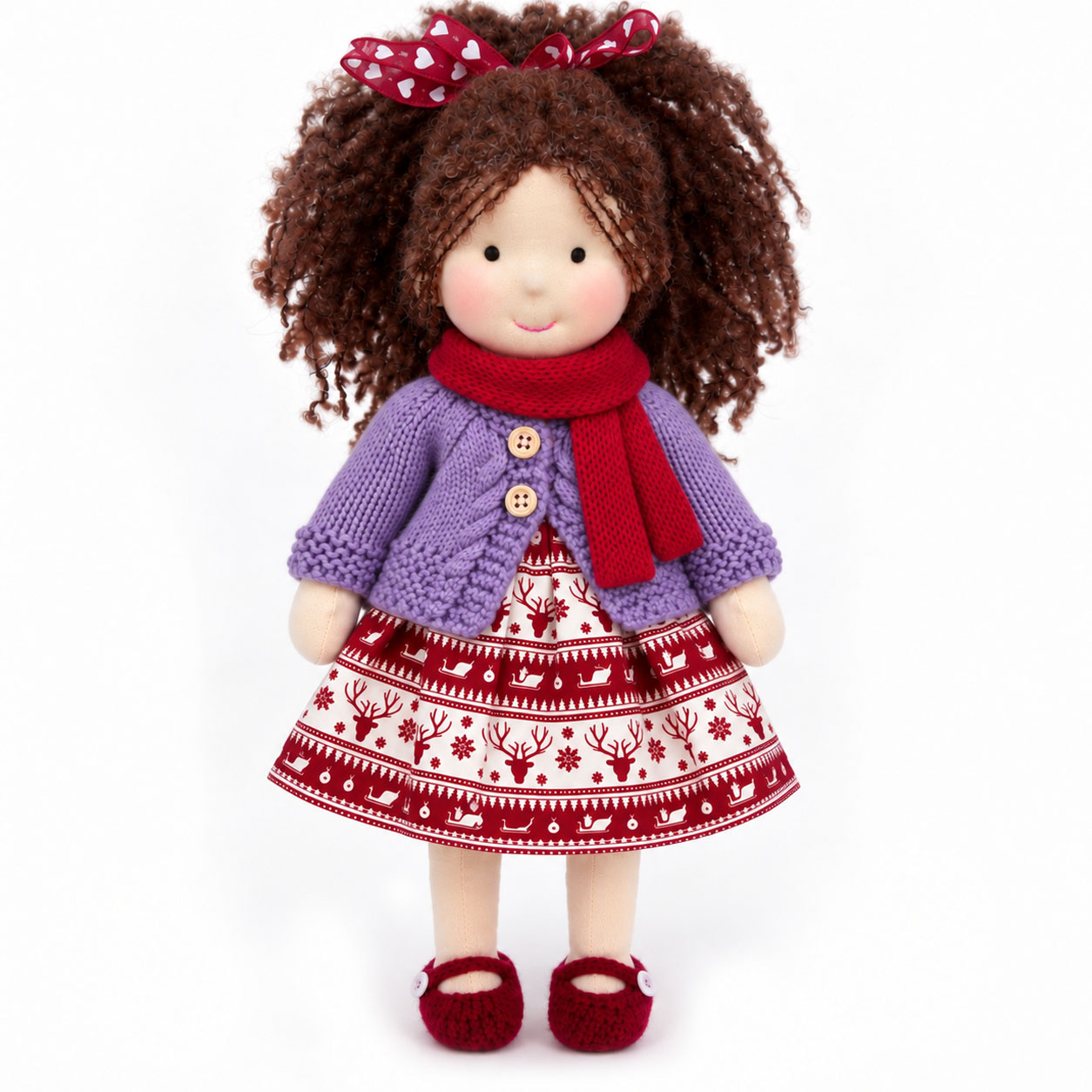 Eleanor - Cute Handmade Doll for Girls, Christmas Rag Doll with Colorful Holiday Dress, Soft Fabric Doll with Gift Box Packaging, Adorable Keepsake Toy for Kids, Birthday and Holiday Gifts