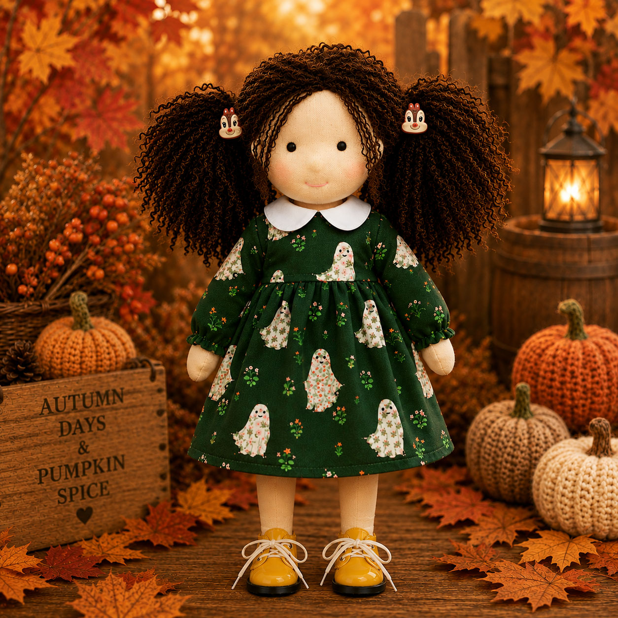[Halloween Limited Edition ]BlissfulPixie 12" Waldorf Doll Inka , Handmade Soft Rag Doll for Girls with DIY Hair Styling Kit, 4 Color Hair Set, Teddy Bear, Makeup Tools & Gift Box Set, Creative Birthday Christmas Gift-BlissfulPixie