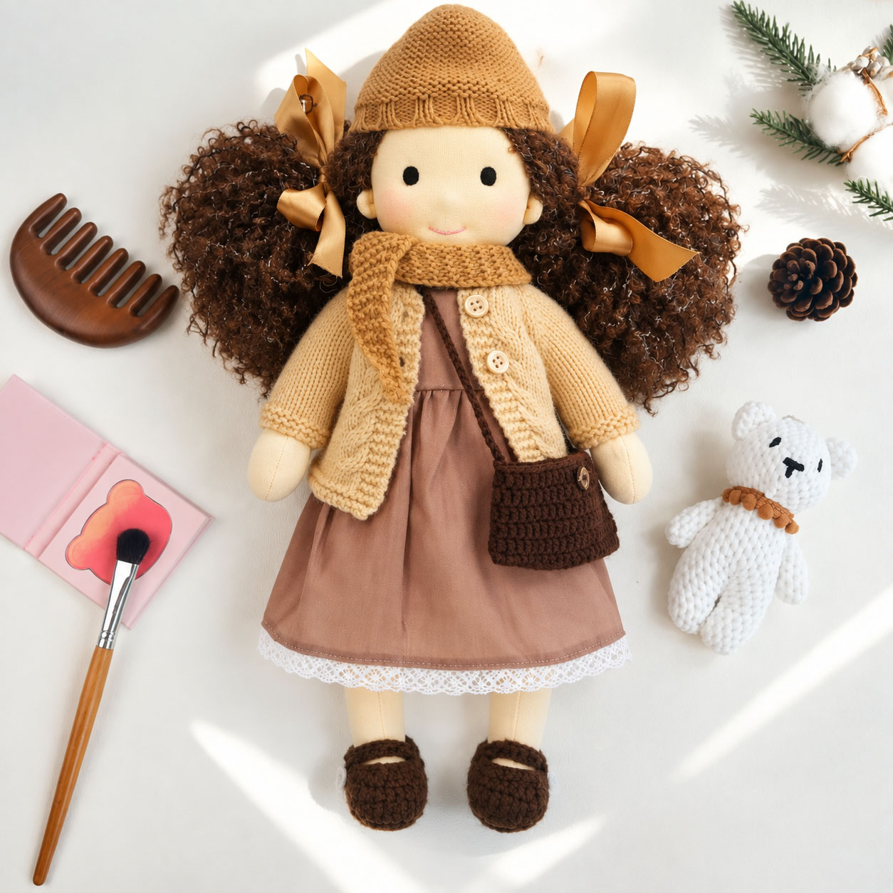 Dotty DIY Doll  Making Kit for Adults & Beginners, Handmade Cloth Doll Craft Kit with Doll Body, Stuffing, Curly Hair, Clothes & Basic Sewing Tools, Video Tutorial, Creative Craft Gift