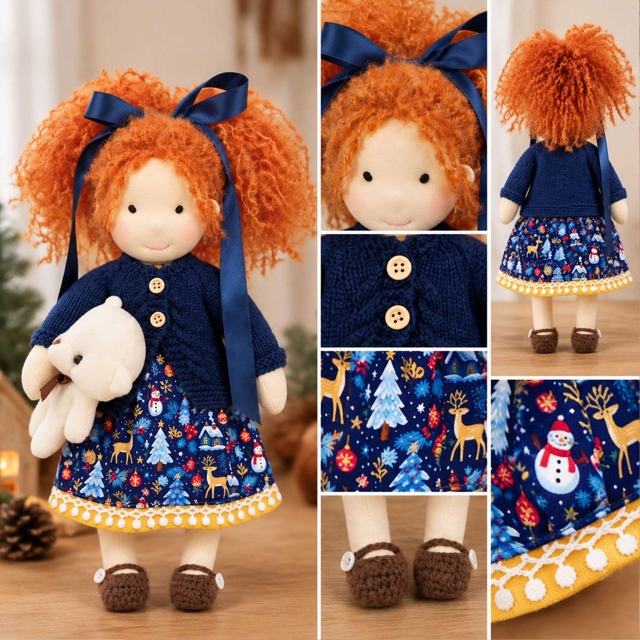 Hanne Cute Handmade Doll for Girls, Christmas Rag Doll with Colorful Holiday Dress, Soft Fabric Doll with Gift Box Packaging, Adorable Keepsake Toy for Kids, Birthday and Holiday Gifts