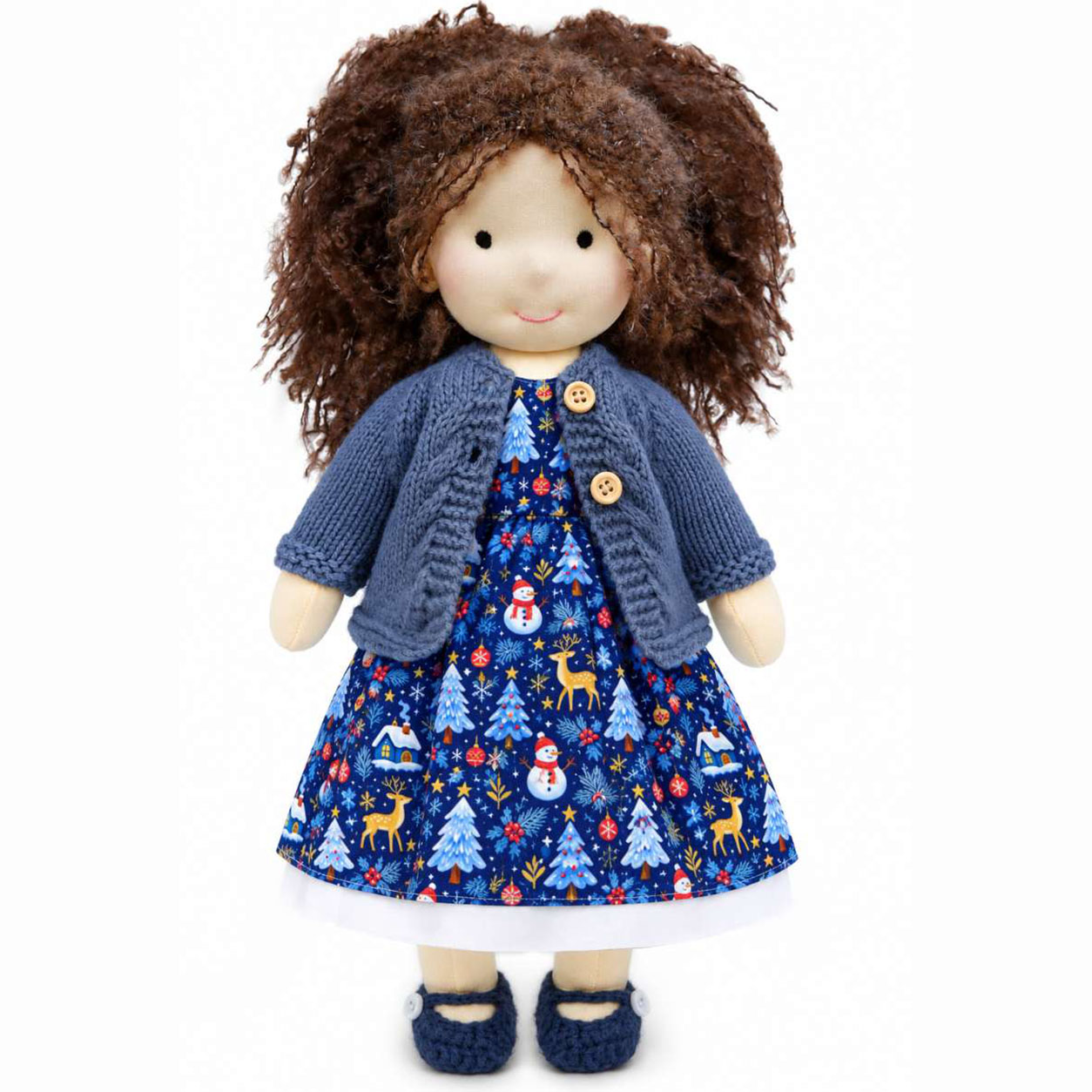 Louise Cute Handmade Doll for Girls, Christmas Rag Doll with Colorful Holiday Dress, Soft Fabric Doll with Gift Box Packaging, Adorable Keepsake Toy for Kids, Birthday and Holiday Gifts