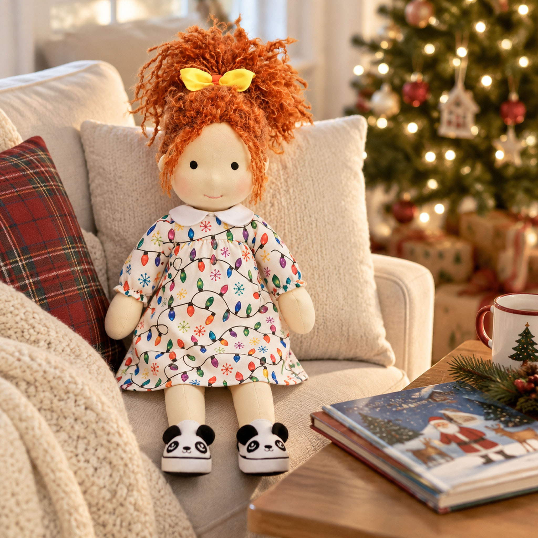 Cute Handmade Doll for Girls, Christmas Rag Doll with Colorful Holiday Dress, Soft Fabric Doll with Gift Box Packaging, Adorable Keepsake Toy for Kids, Birthday and Holiday Gifts