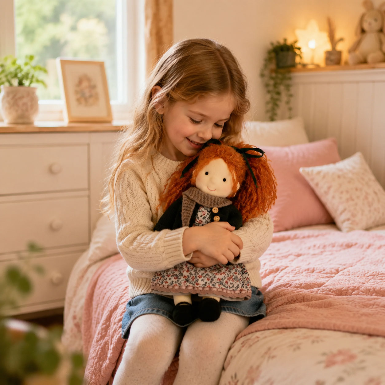 BlissfulPixie 12" Waldorf Doll Diana, Handmade Soft Rag Doll for Girls with DIY Hair Styling Kit, 4 Color Hair Set, Teddy Bear, Makeup Tools & Gift Box Set, Creative Birthday Christmas Gift