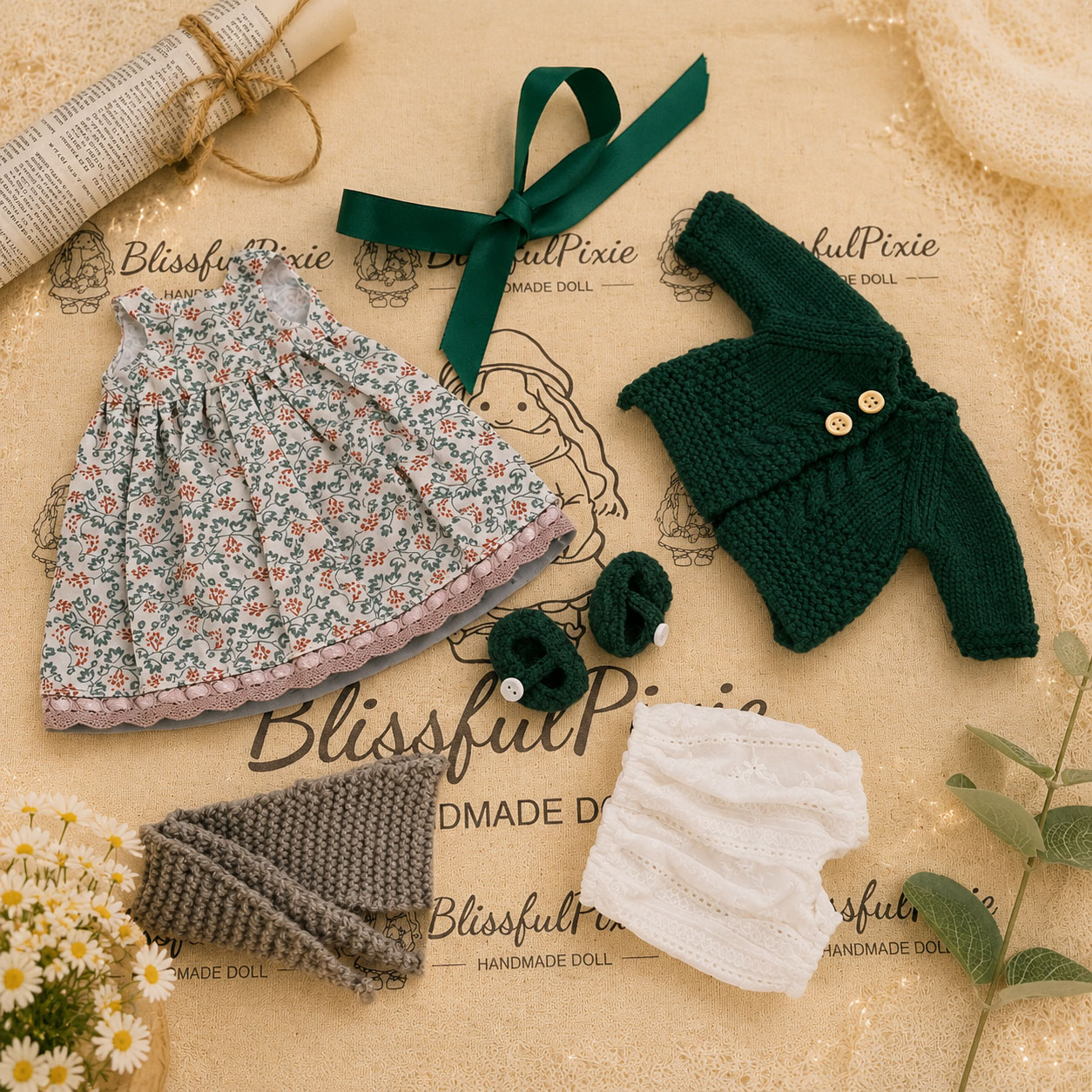 BlissfulPixie 12" Waldorf Doll Diana, Handmade Soft Rag Doll for Girls with DIY Hair Styling Kit, 4 Color Hair Set, Teddy Bear, Makeup Tools & Gift Box Set, Creative Birthday Christmas Gift