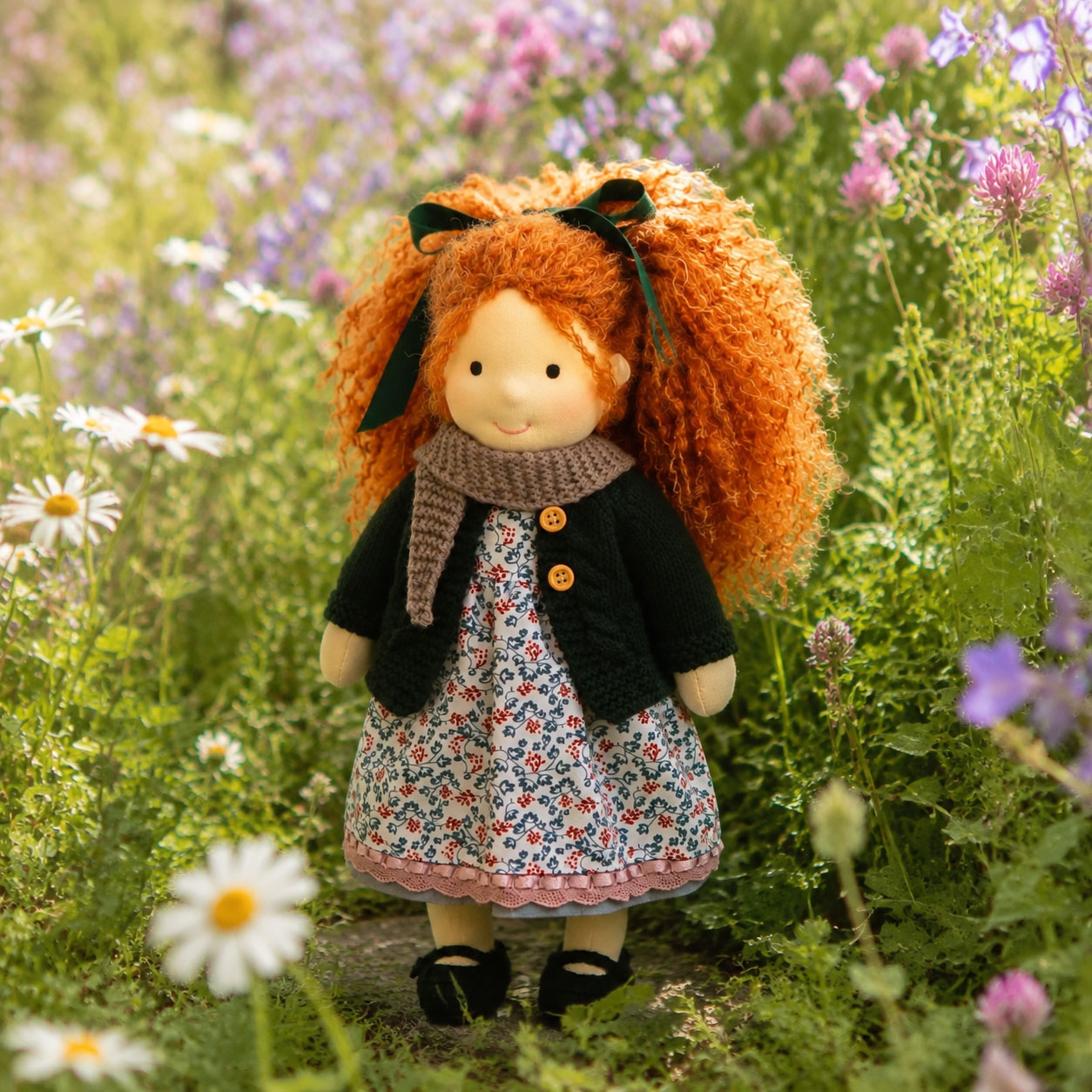 BlissfulPixie 12" Waldorf Doll Diana, Handmade Soft Rag Doll for Girls with DIY Hair Styling Kit, 4 Color Hair Set, Teddy Bear, Makeup Tools & Gift Box Set, Creative Birthday Christmas Gift