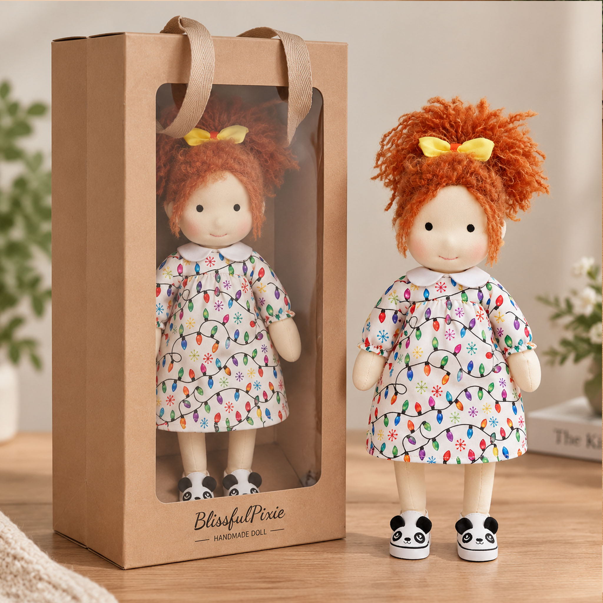 Cute Handmade Doll for Girls, Christmas Rag Doll with Colorful Holiday Dress, Soft Fabric Doll with Gift Box Packaging, Adorable Keepsake Toy for Kids, Birthday and Holiday Gifts