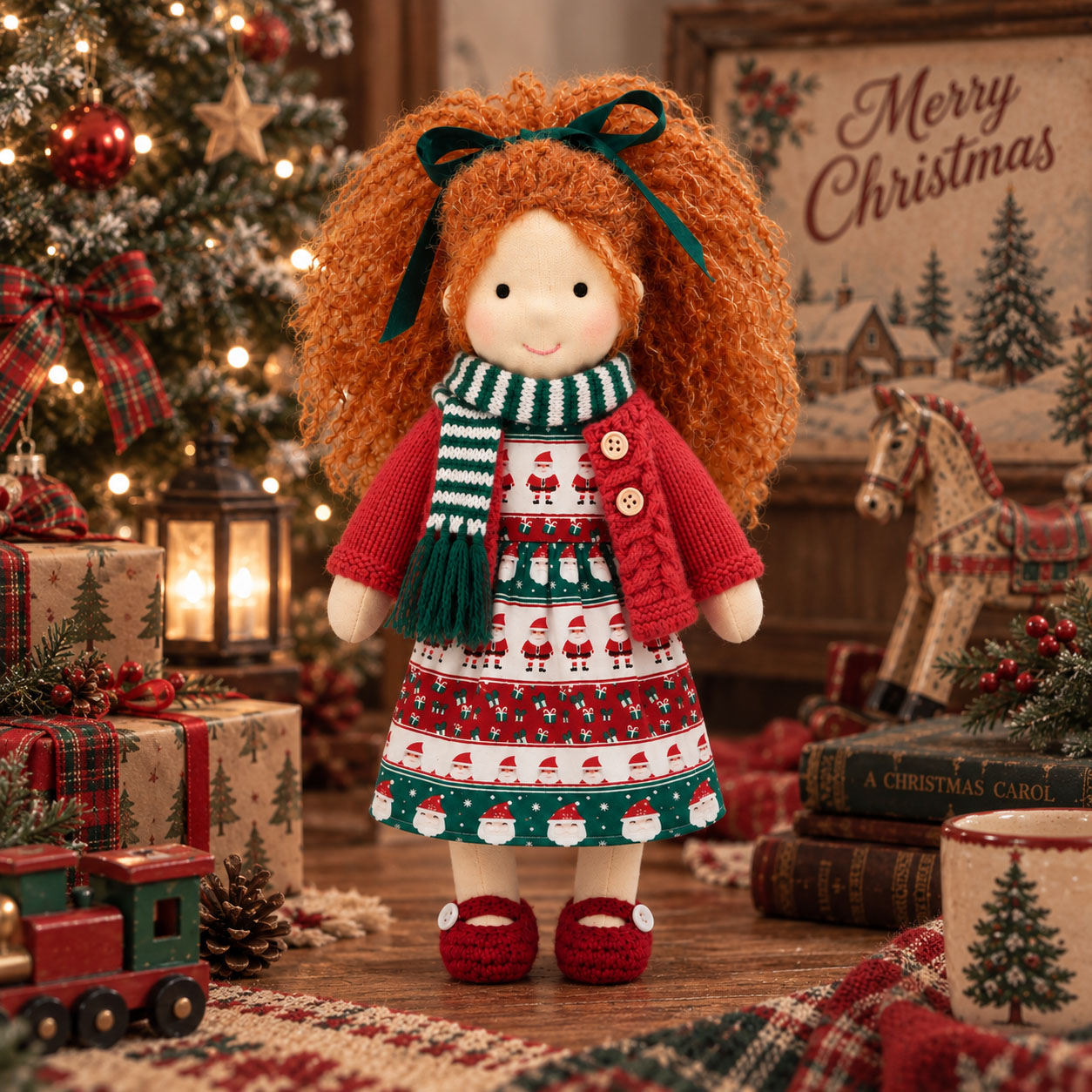 Diana- Cute Handmade Doll for Girls, Christmas Rag Doll with Colorful Holiday Dress, Soft Fabric Doll with Gift Box Packaging, Adorable Keepsake Toy for Kids, Birthday and Holiday Gifts