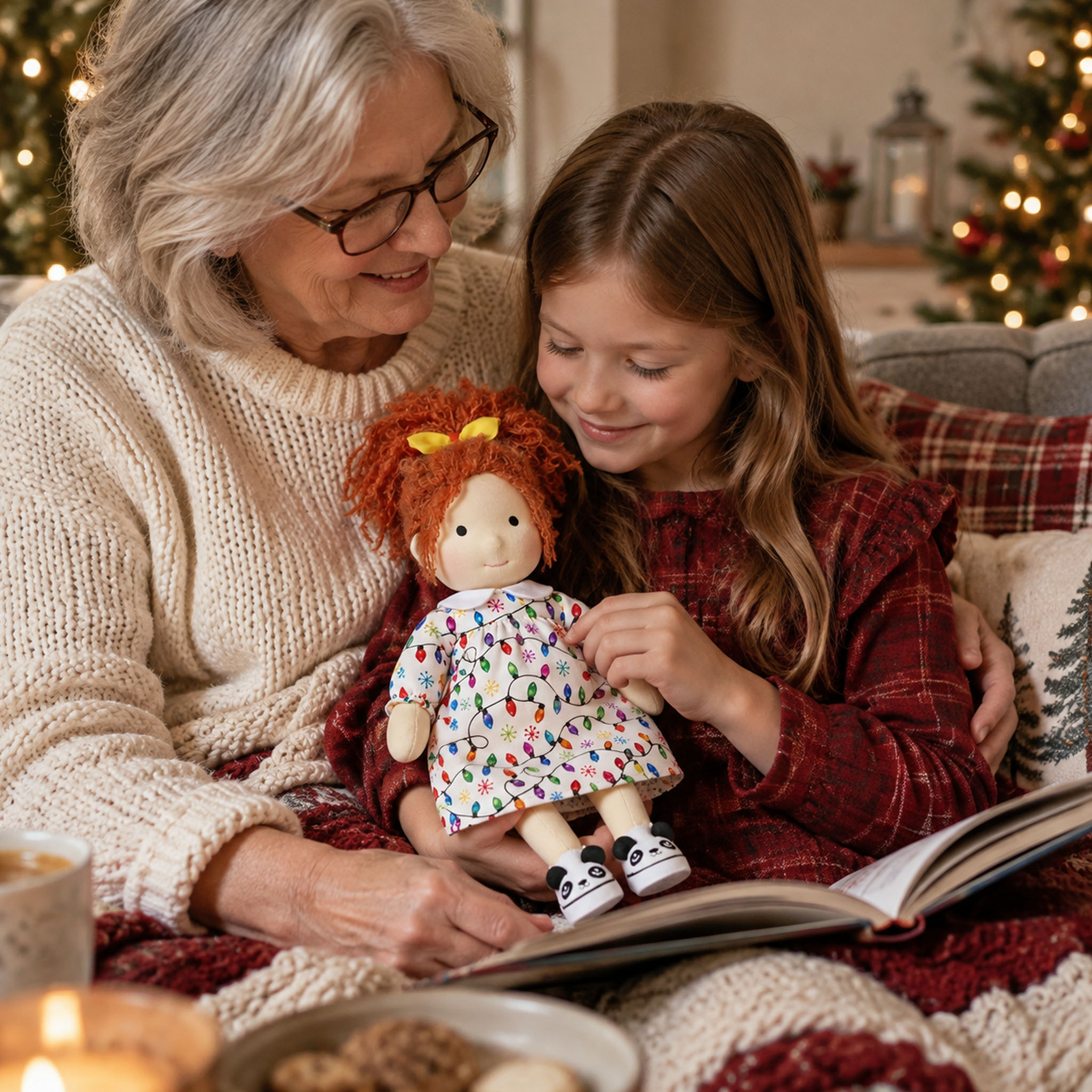Cute Handmade Doll for Girls, Christmas Rag Doll with Colorful Holiday Dress, Soft Fabric Doll with Gift Box Packaging, Adorable Keepsake Toy for Kids, Birthday and Holiday Gifts