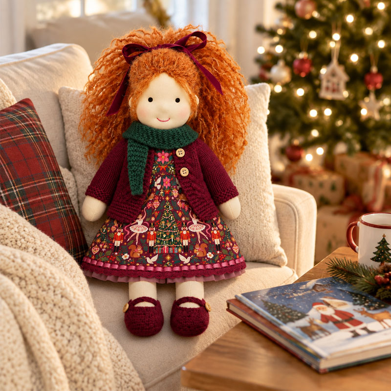 Diana Cute Handmade Doll for Girls, Christmas Rag Doll with Colorful Holiday Dress, Soft Fabric Doll with Gift Box Packaging, Adorable Keepsake Toy for Kids, Birthday and Holiday Gifts