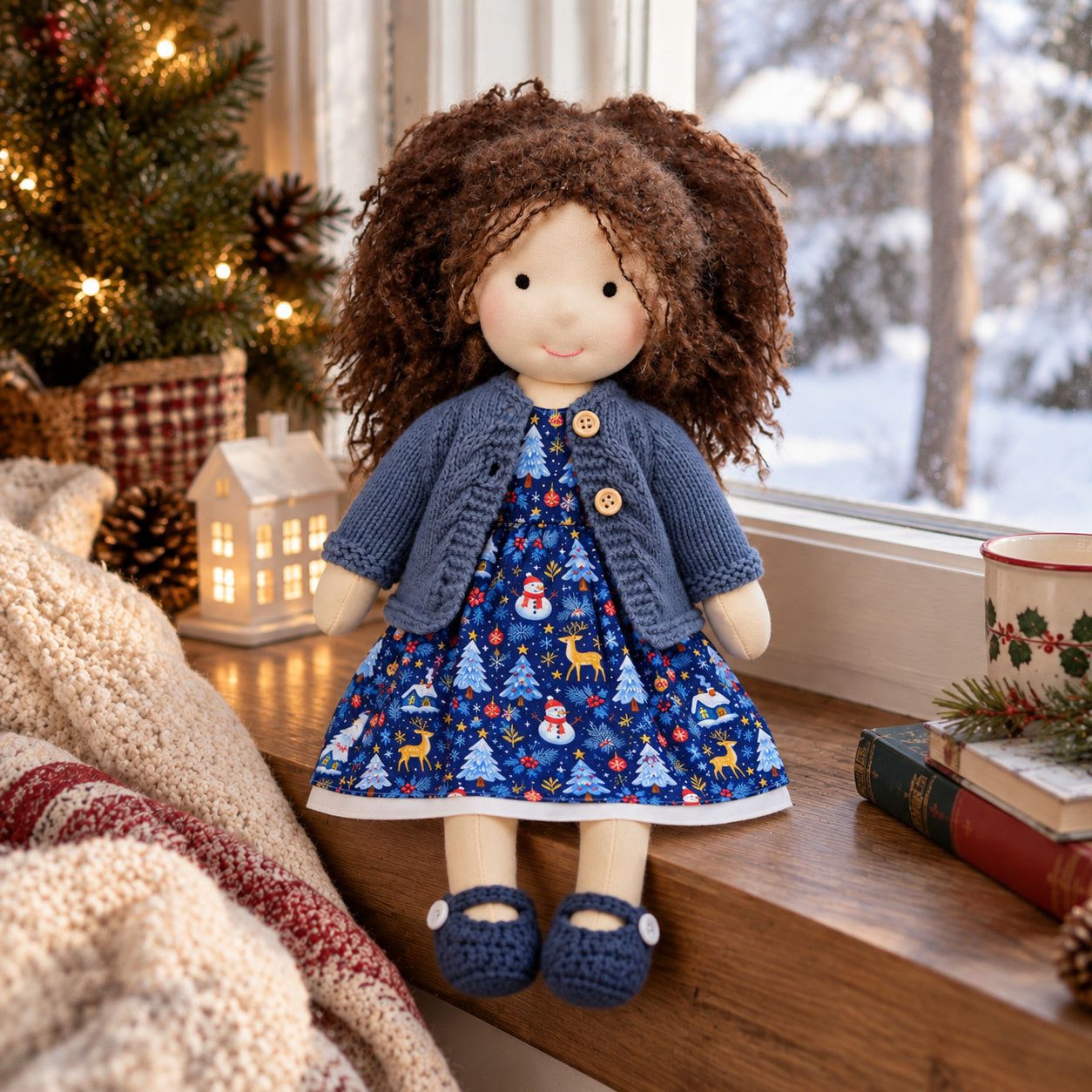 Louise Cute Handmade Doll for Girls, Christmas Rag Doll with Colorful Holiday Dress, Soft Fabric Doll with Gift Box Packaging, Adorable Keepsake Toy for Kids, Birthday and Holiday Gifts