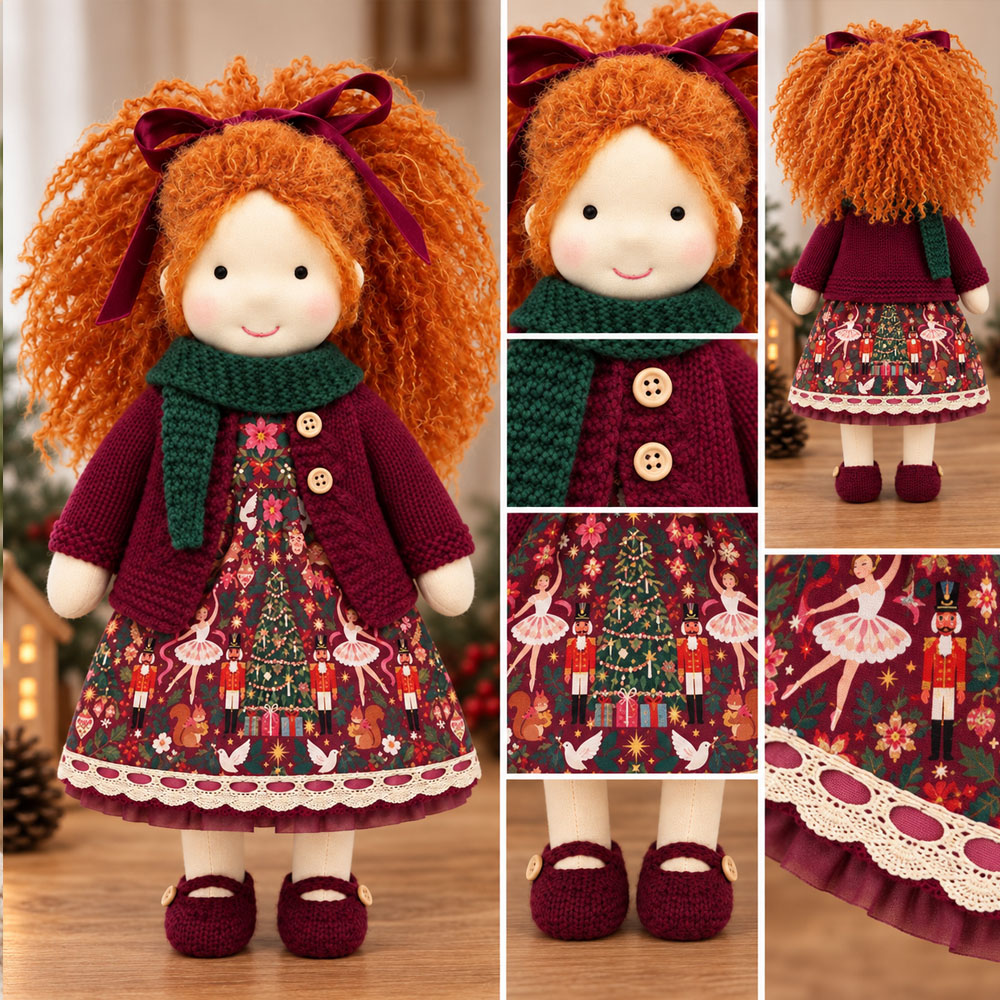 Diana Cute Handmade Doll for Girls, Christmas Rag Doll with Colorful Holiday Dress, Soft Fabric Doll with Gift Box Packaging, Adorable Keepsake Toy for Kids, Birthday and Holiday Gifts