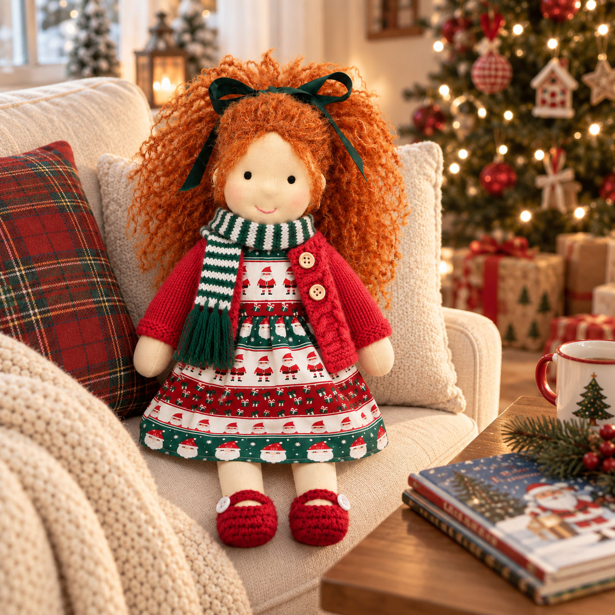 Diana- Cute Handmade Doll for Girls, Christmas Rag Doll with Colorful Holiday Dress, Soft Fabric Doll with Gift Box Packaging, Adorable Keepsake Toy for Kids, Birthday and Holiday Gifts