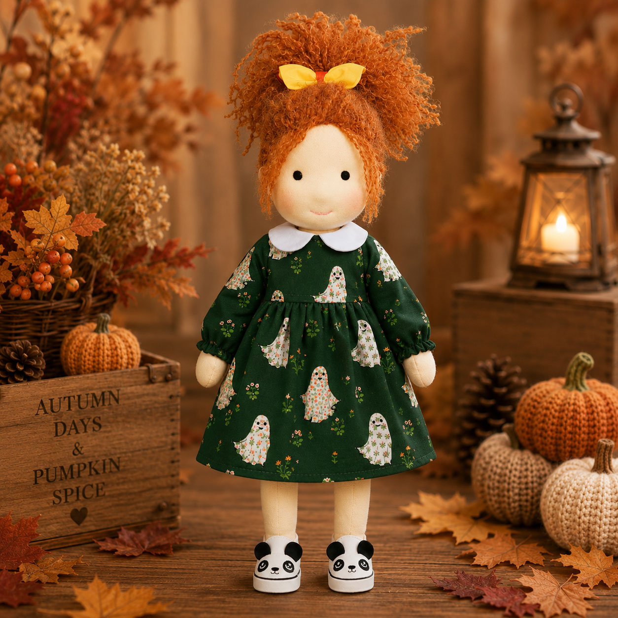 [Halloween Limited Edition ]BlissfulPixie 12" Waldorf Doll Ada, Handmade Soft Rag Doll for Girls with DIY Hair Styling Kit, 4 Color Hair Set, Teddy Bear, Makeup Tools & Gift Box Set, Creative Birthday Christmas Gift-BlissfulPixie