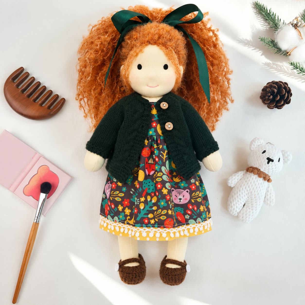 Hanne DIY Doll  Making Kit for Adults & Beginners, Handmade Cloth Doll Craft Kit with Doll Body, Stuffing, Curly Hair, Clothes & Basic Sewing Tools, Video Tutorial, Creative Craft Gift
