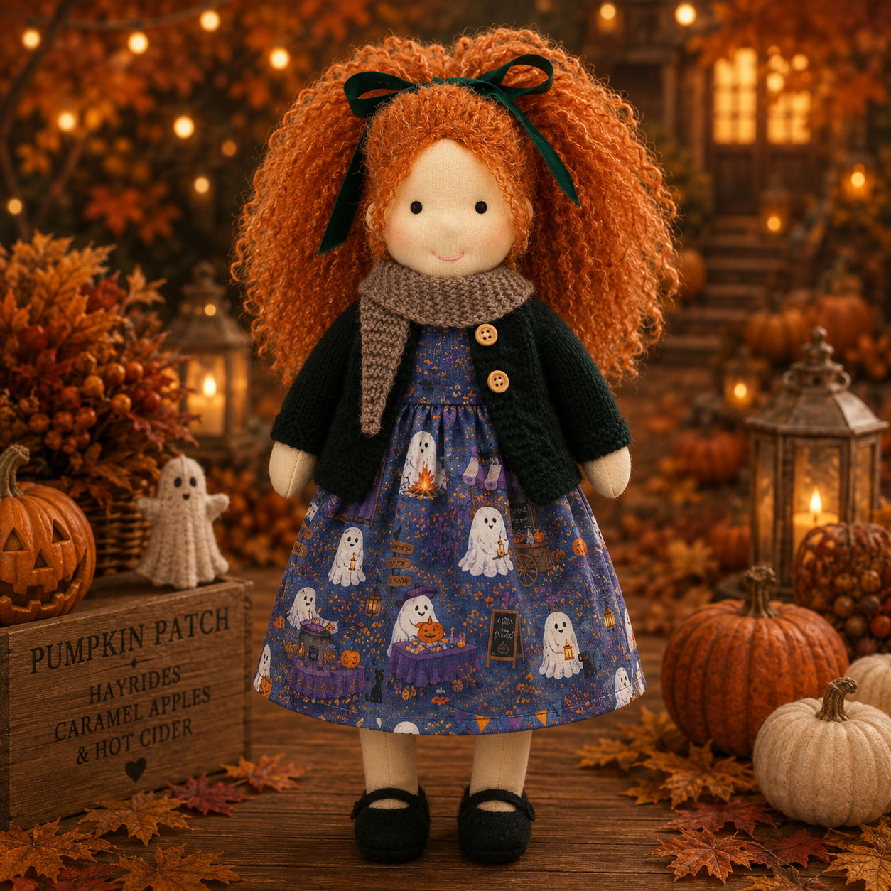[Halloween Limited Edition ]BlissfulPixie 12" Waldorf Doll Diana, Handmade Soft Rag Doll for Girls with DIY Hair Styling Kit, 4 Color Hair Set, Teddy Bear, Makeup Tools & Gift Box Set, Creative Birthday Christmas Gift-BlissfulPixie