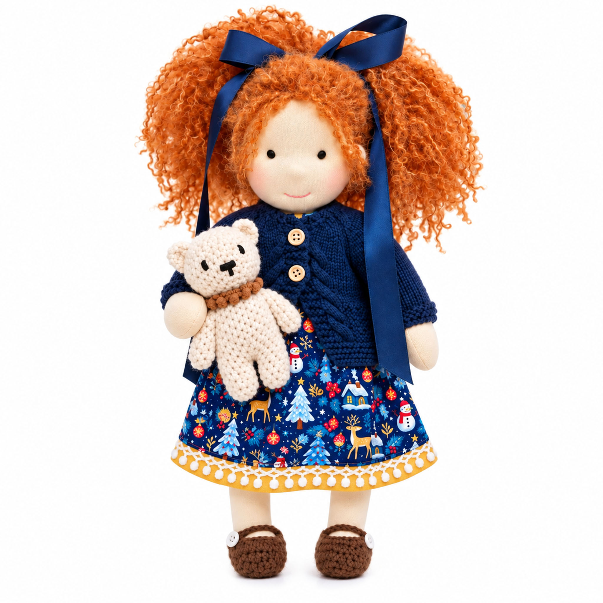 Hanne Cute Handmade Doll for Girls, Christmas Rag Doll with Colorful Holiday Dress, Soft Fabric Doll with Gift Box Packaging, Adorable Keepsake Toy for Kids, Birthday and Holiday Gifts