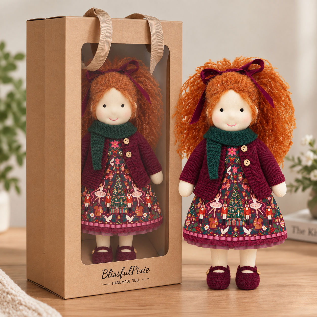 Diana Cute Handmade Doll for Girls, Christmas Rag Doll with Colorful Holiday Dress, Soft Fabric Doll with Gift Box Packaging, Adorable Keepsake Toy for Kids, Birthday and Holiday Gifts