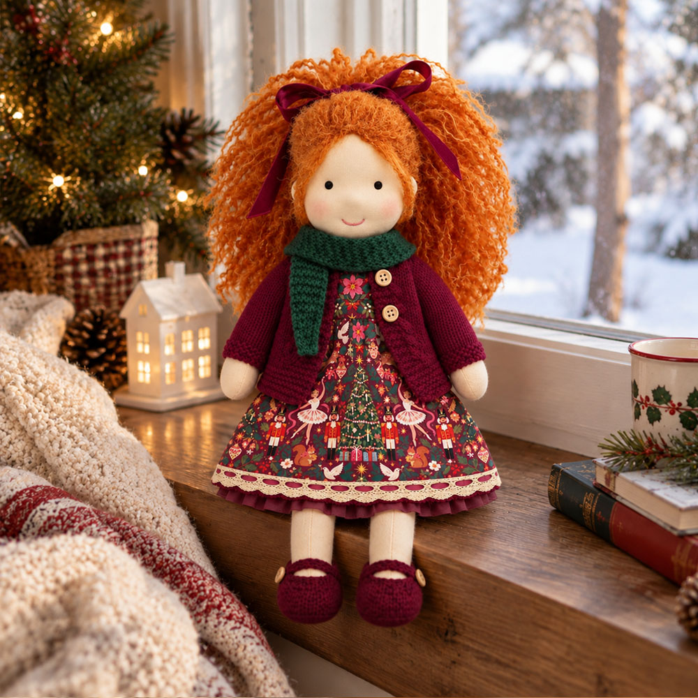 Diana Cute Handmade Doll for Girls, Christmas Rag Doll with Colorful Holiday Dress, Soft Fabric Doll with Gift Box Packaging, Adorable Keepsake Toy for Kids, Birthday and Holiday Gifts