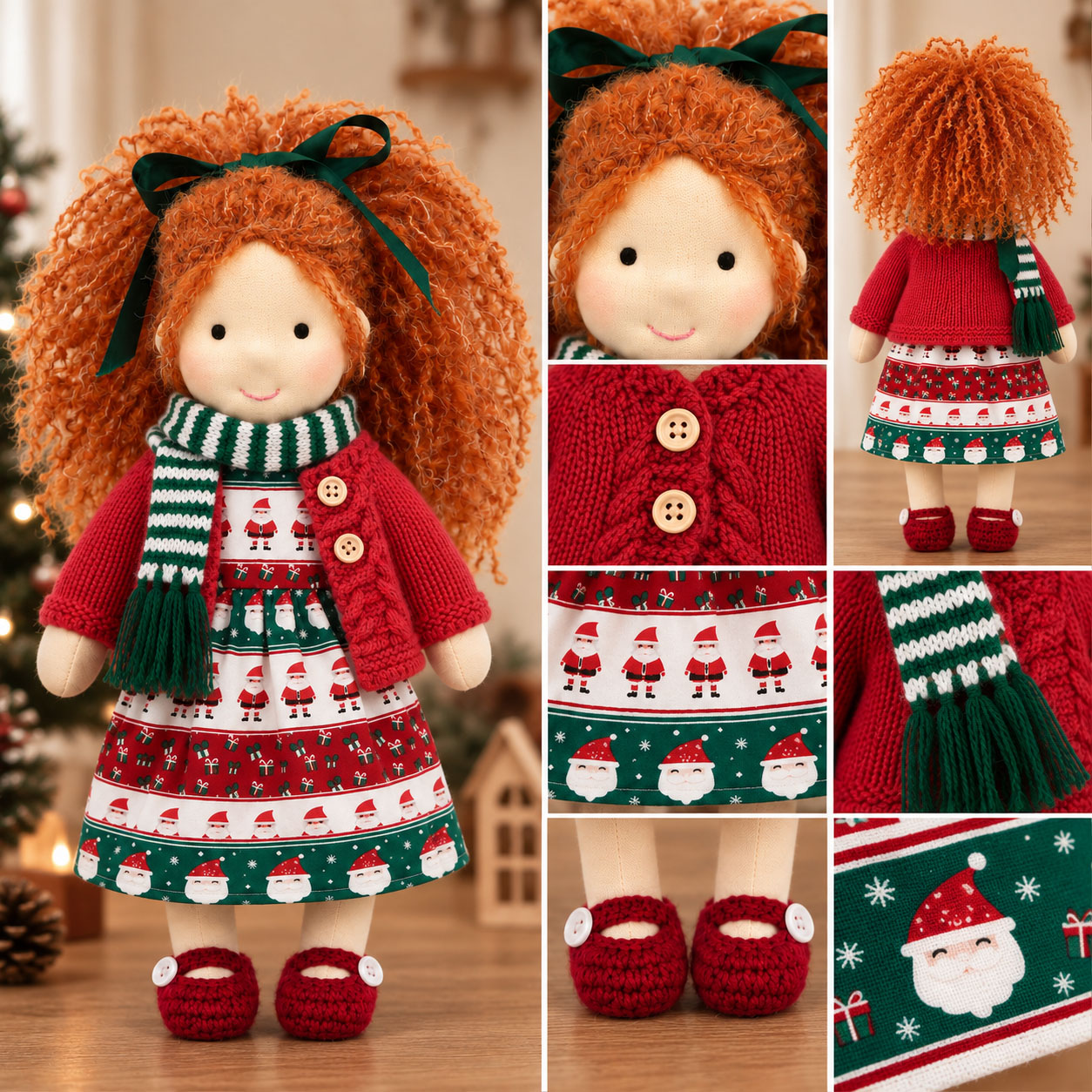 Diana- Cute Handmade Doll for Girls, Christmas Rag Doll with Colorful Holiday Dress, Soft Fabric Doll with Gift Box Packaging, Adorable Keepsake Toy for Kids, Birthday and Holiday Gifts