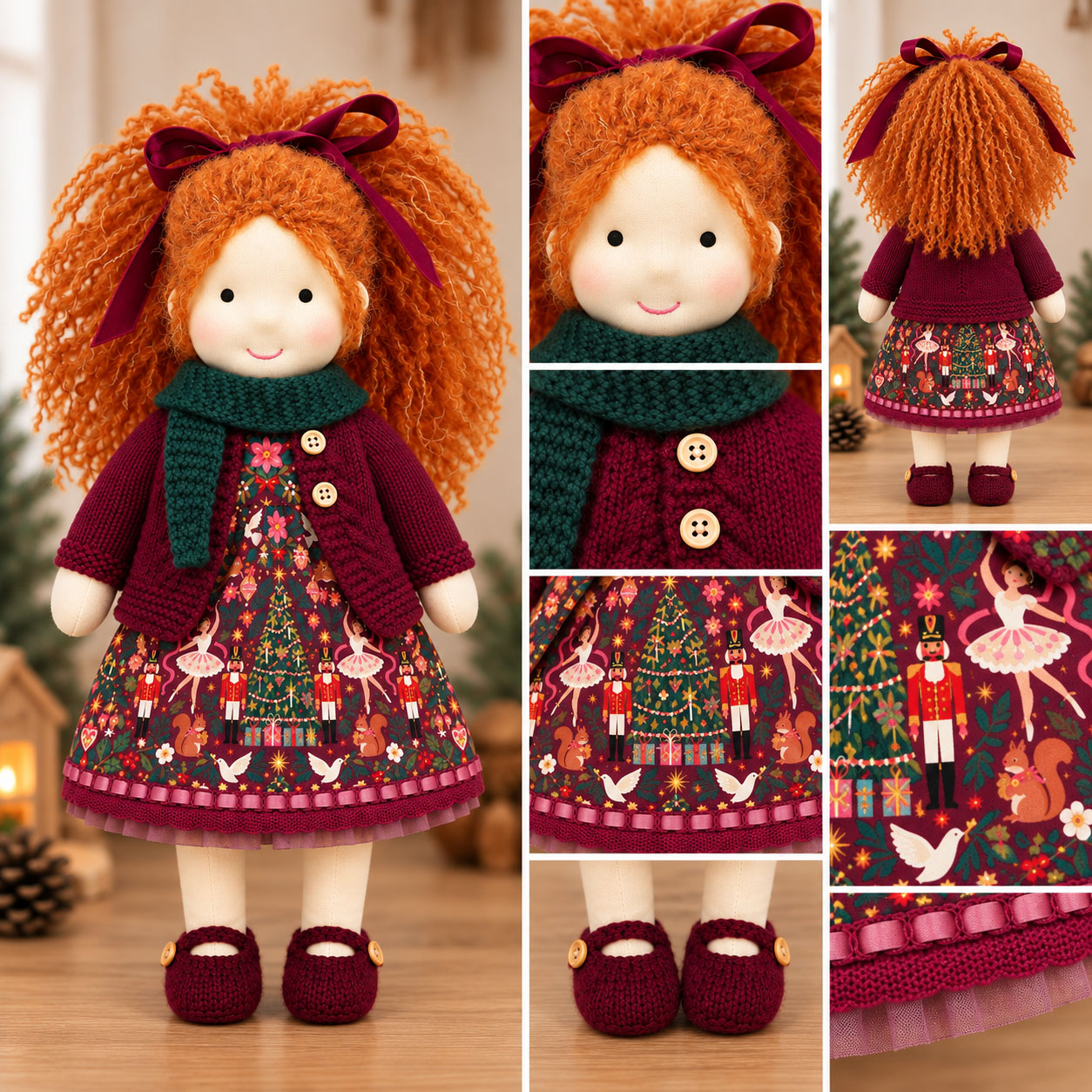 Diana Cute Handmade Doll for Girls, Christmas Rag Doll with Colorful Holiday Dress, Soft Fabric Doll with Gift Box Packaging, Adorable Keepsake Toy for Kids, Birthday and Holiday Gifts