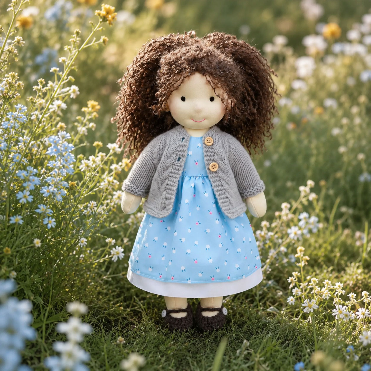  BlissfulPixie 12" Waldorf Doll Louise, Handmade Soft Rag Doll for Girls with DIY Hair Styling Kit, 4 Color Hair Set, Teddy Bear, Makeup Tools & Gift Box Set, Creative Birthday Christmas Gift