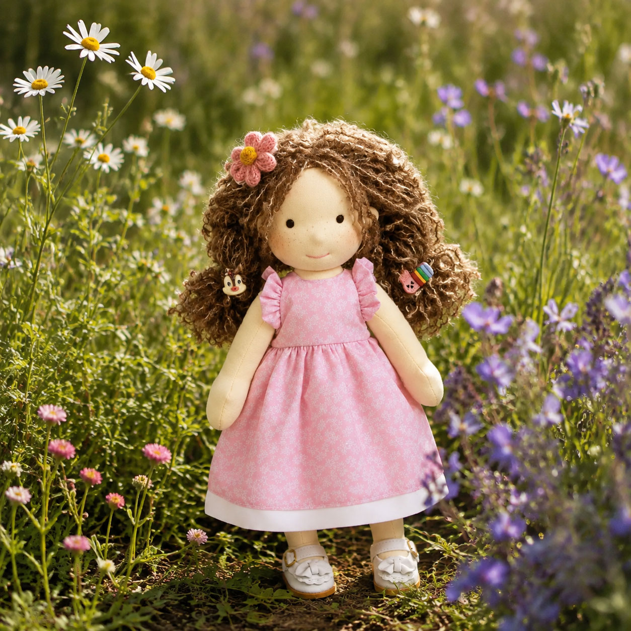  BlissfulPixie 12" Waldorf Doll Amy, Handmade Soft Rag Doll for Girls with DIY Hair Styling Kit, 4 Color Hair Set, Teddy Bear, Makeup Tools & Gift Box Set, Creative Birthday Christmas Gift