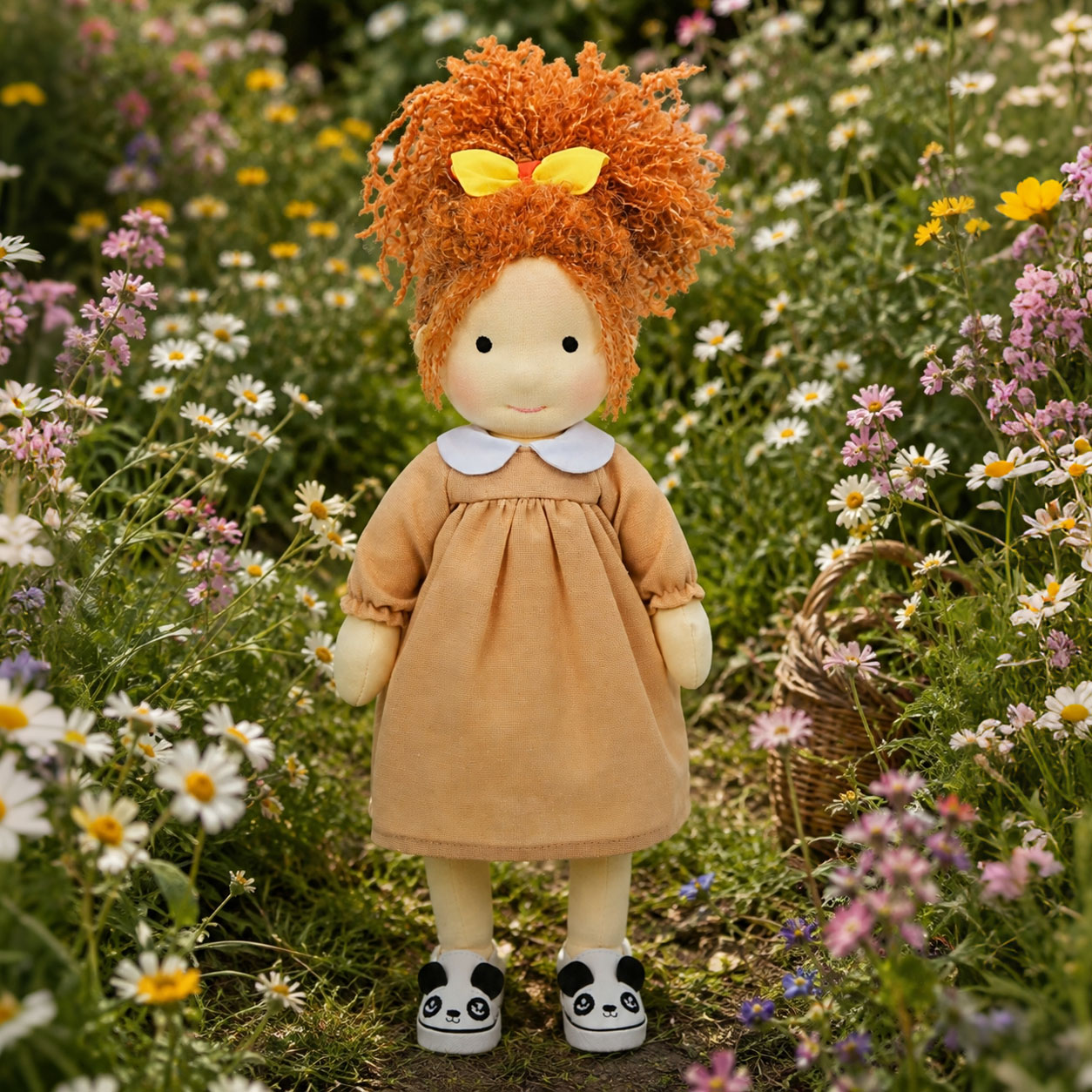 BlissfulPixie 12" Waldorf Doll Ada, Handmade Soft Rag Doll for Girls with DIY Hair Styling Kit, 4 Color Hair Set, Teddy Bear, Makeup Tools & Gift Box Set, Creative Birthday Christmas Gift