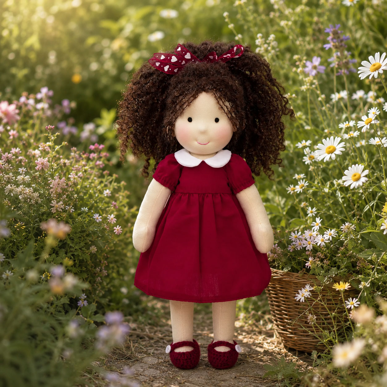  BlissfulPixie 12" Waldorf Doll Eleanor, Handmade Soft Rag Doll for Girls with DIY Hair Styling Kit, 4 Color Hair Set, Teddy Bear, Makeup Tools & Gift Box Set, Creative Birthday Christmas Gift