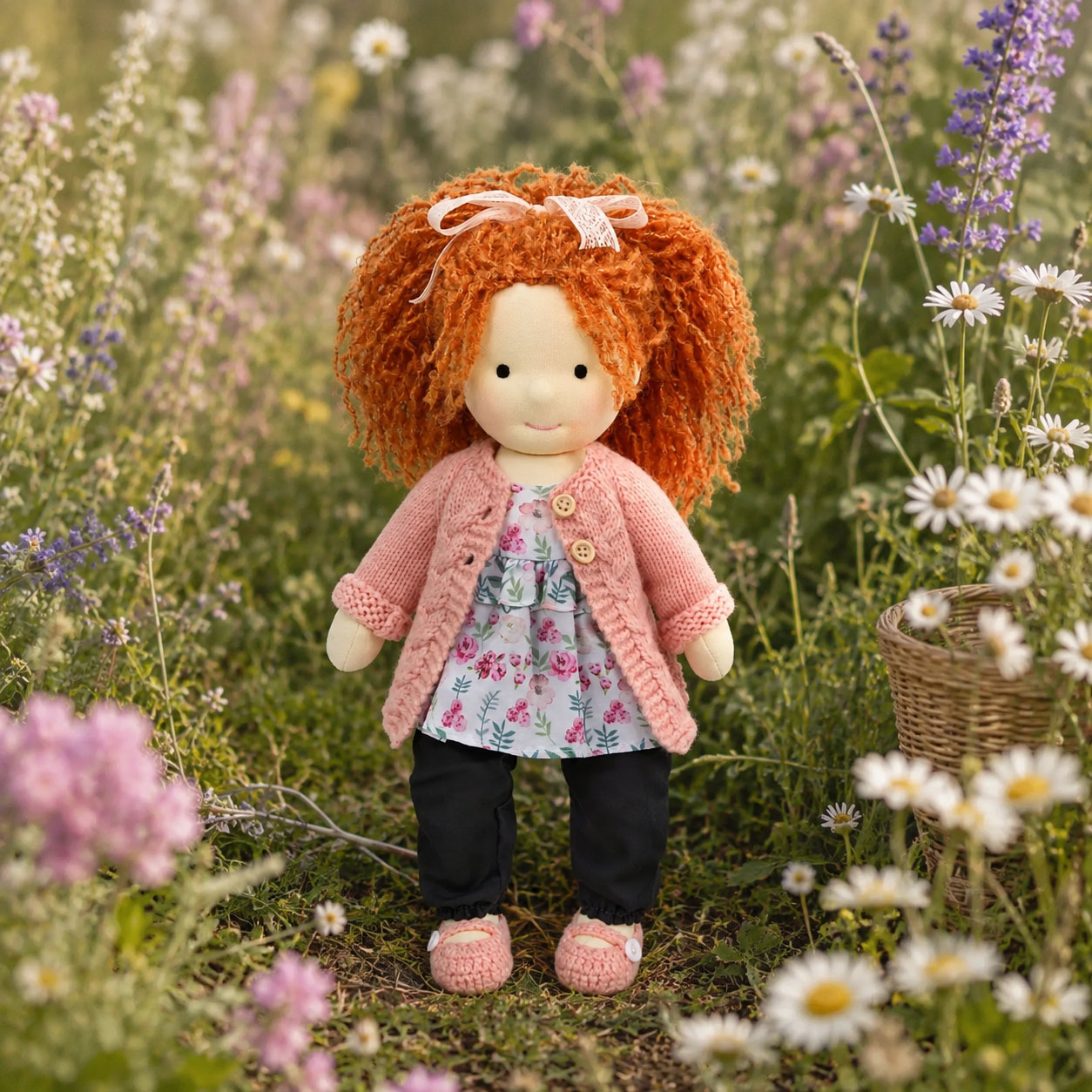   BlissfulPixie 12" Waldorf Doll Elsee, Handmade Soft Rag Doll for Girls with DIY Hair Styling Kit, 4 Color Hair Set, Teddy Bear, Makeup Tools & Gift Box Set, Creative Birthday Christmas Gift
