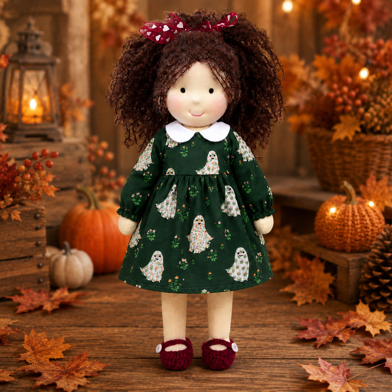[Halloween Limited Edition ]BlissfulPixie 12" Waldorf Doll Eleanor, Handmade Soft Rag Doll for Girls with DIY Hair Styling Kit, 4 Color Hair Set, Teddy Bear, Makeup Tools & Gift Box Set, Creative Birthday Christmas Gift