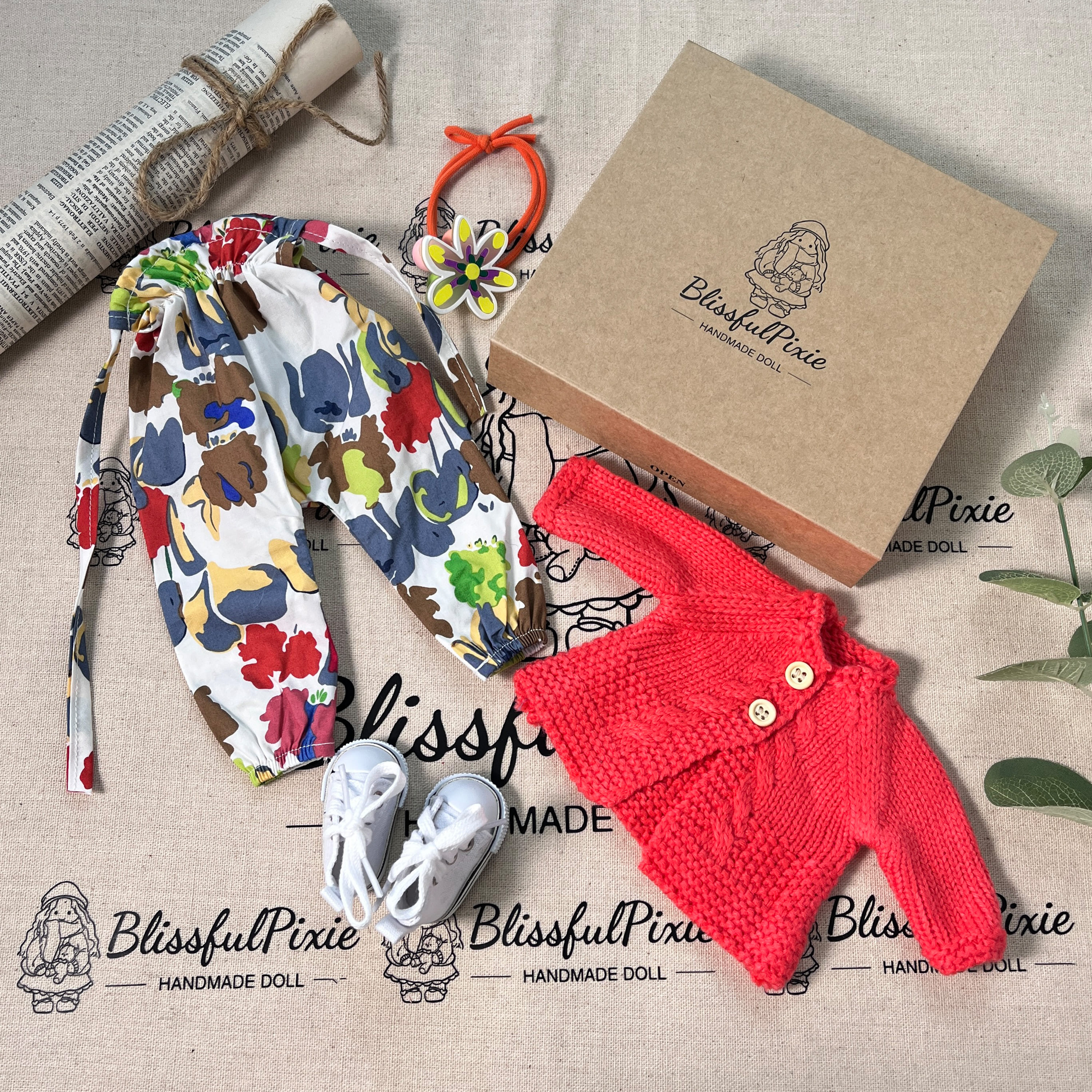 BlissfulPixie 12" Waldorf Handmade Doll Clothing Set Baby Girl Clothes Washable