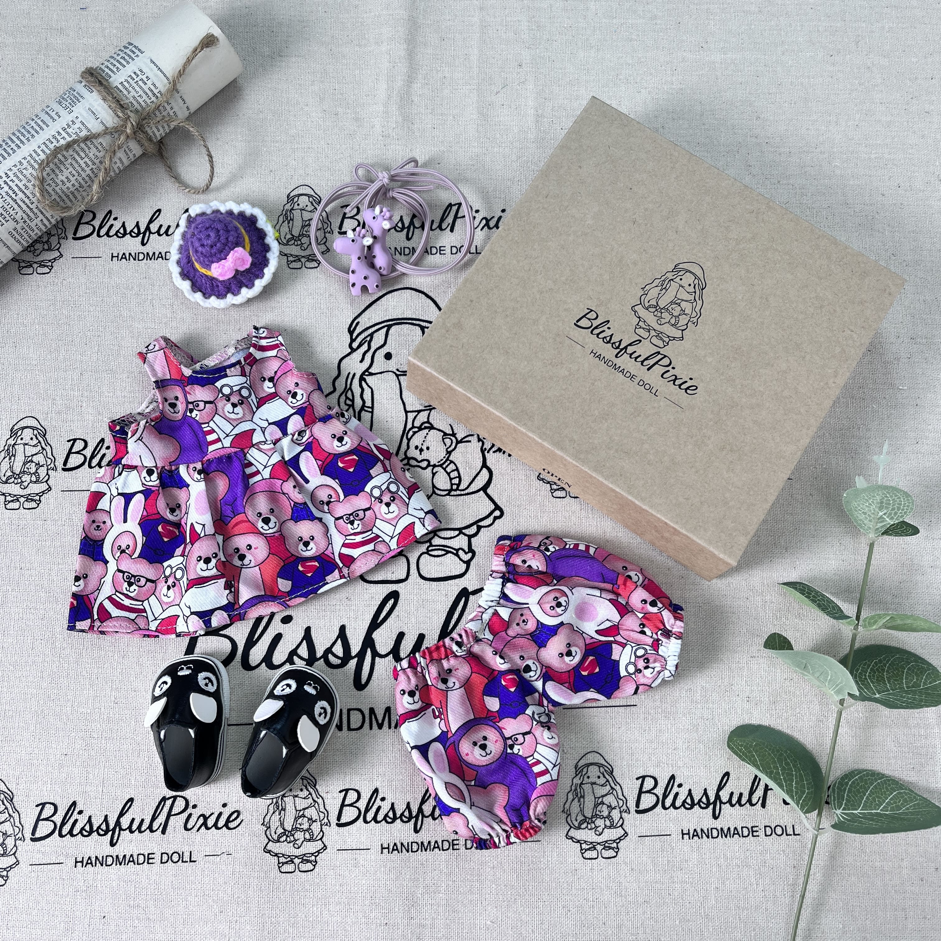 BlissfulPixie 12" Waldorf Handmade Doll Clothing Set Baby Girl Clothes Washable