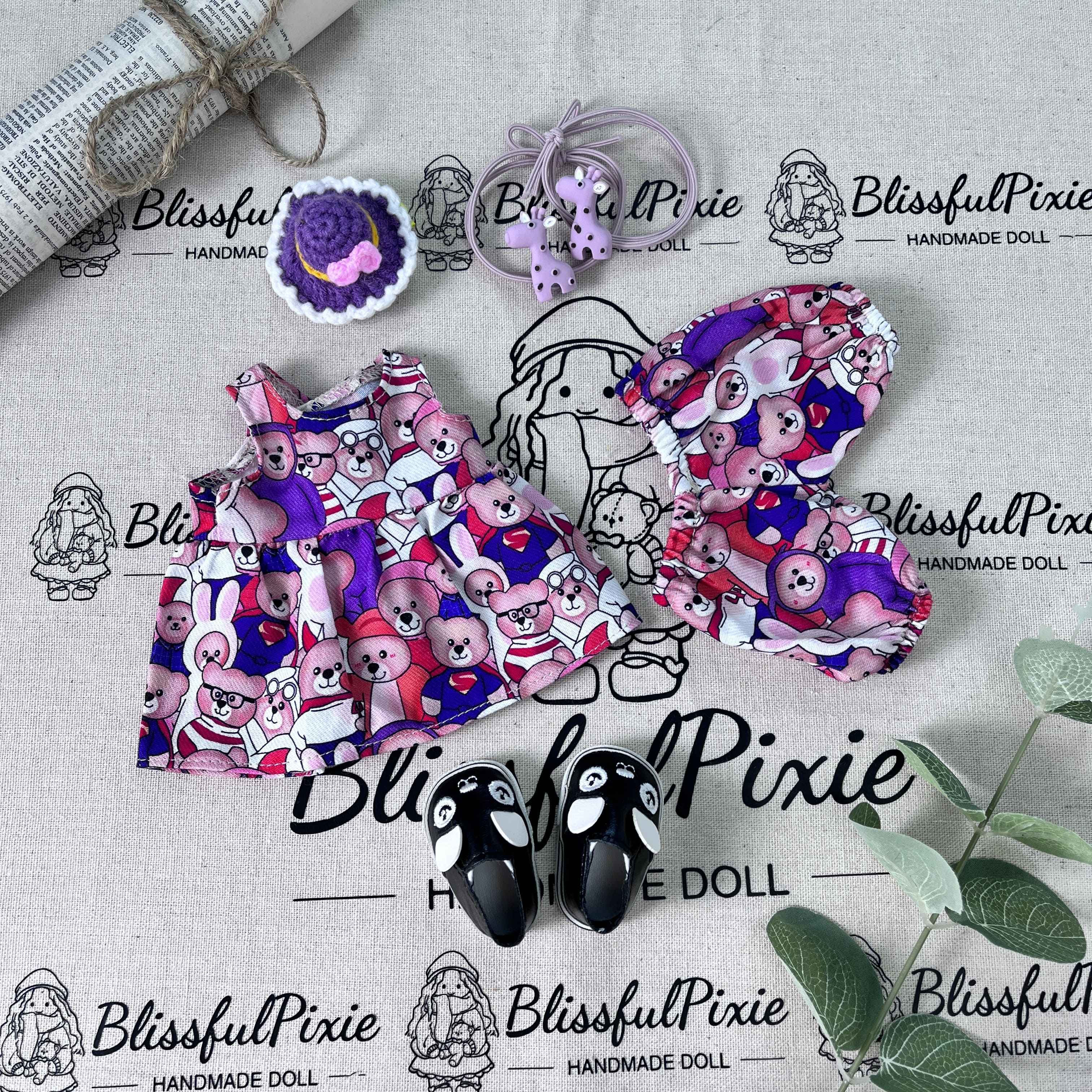 BlissfulPixie 12" Waldorf Handmade Doll Clothing Set Baby Girl Clothes Washable