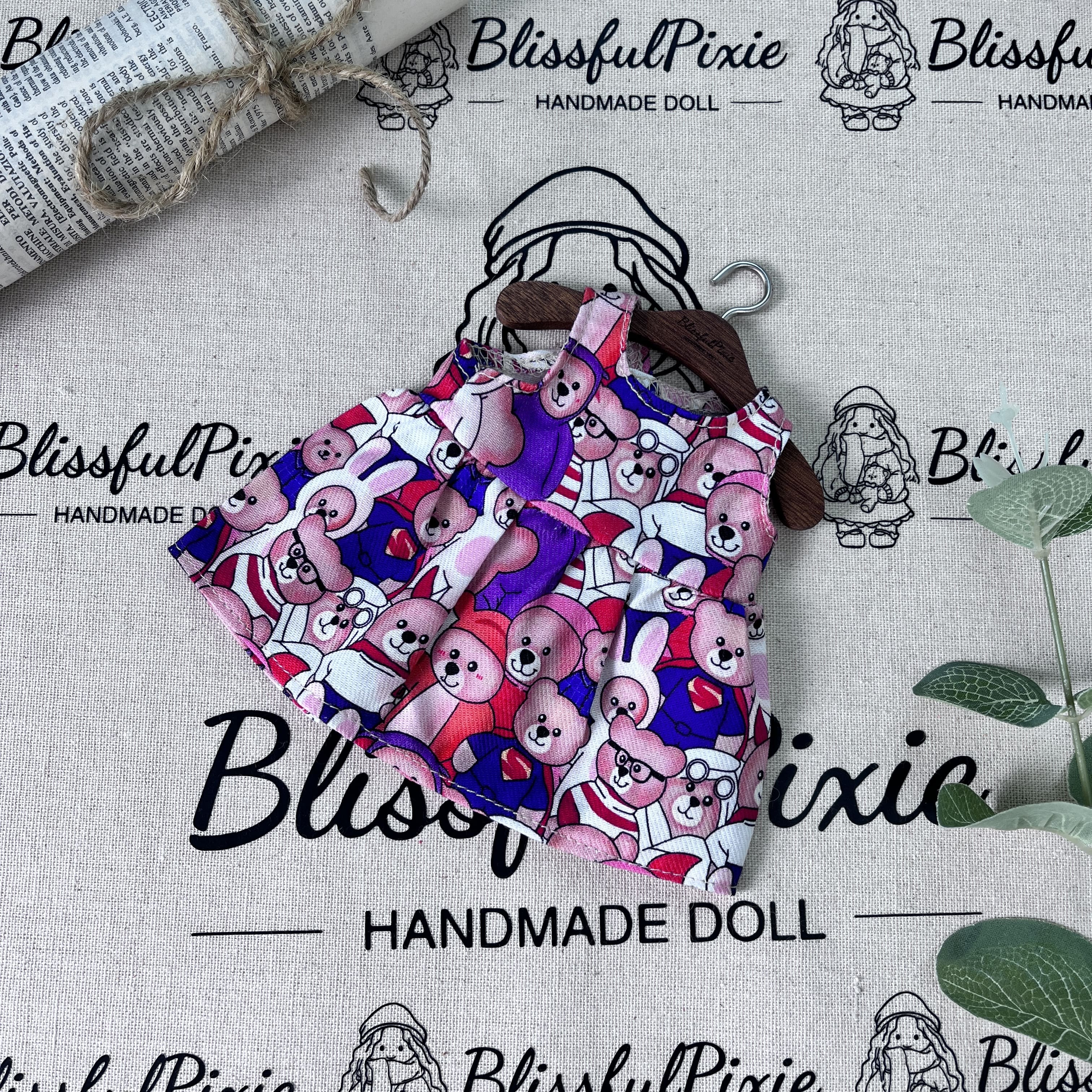 BlissfulPixie 12" Waldorf Handmade Doll Clothing Set Baby Girl Clothes Washable