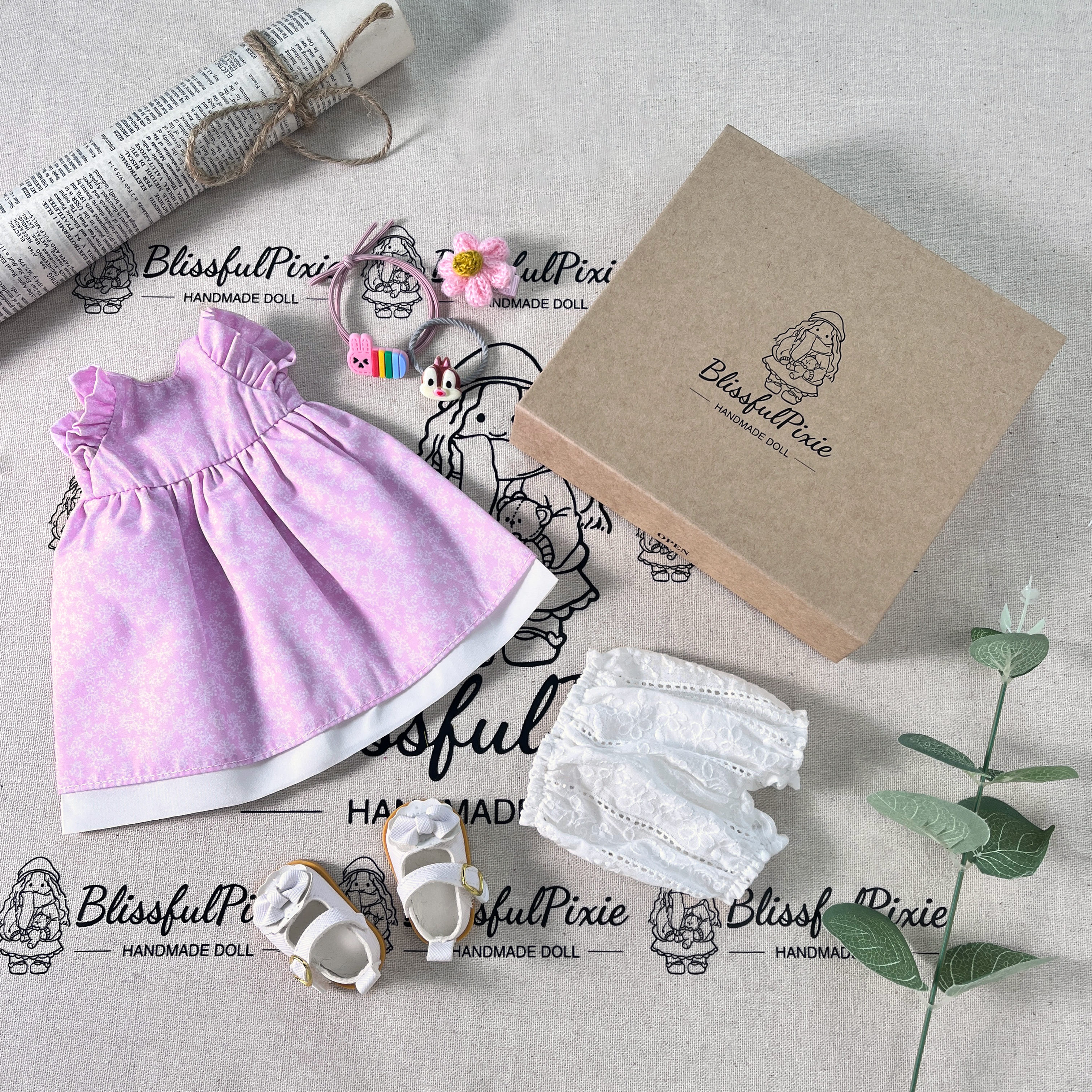 BlissfulPixie 12" Waldorf Handmade Doll Clothing Set Baby Girl Clothes Washable