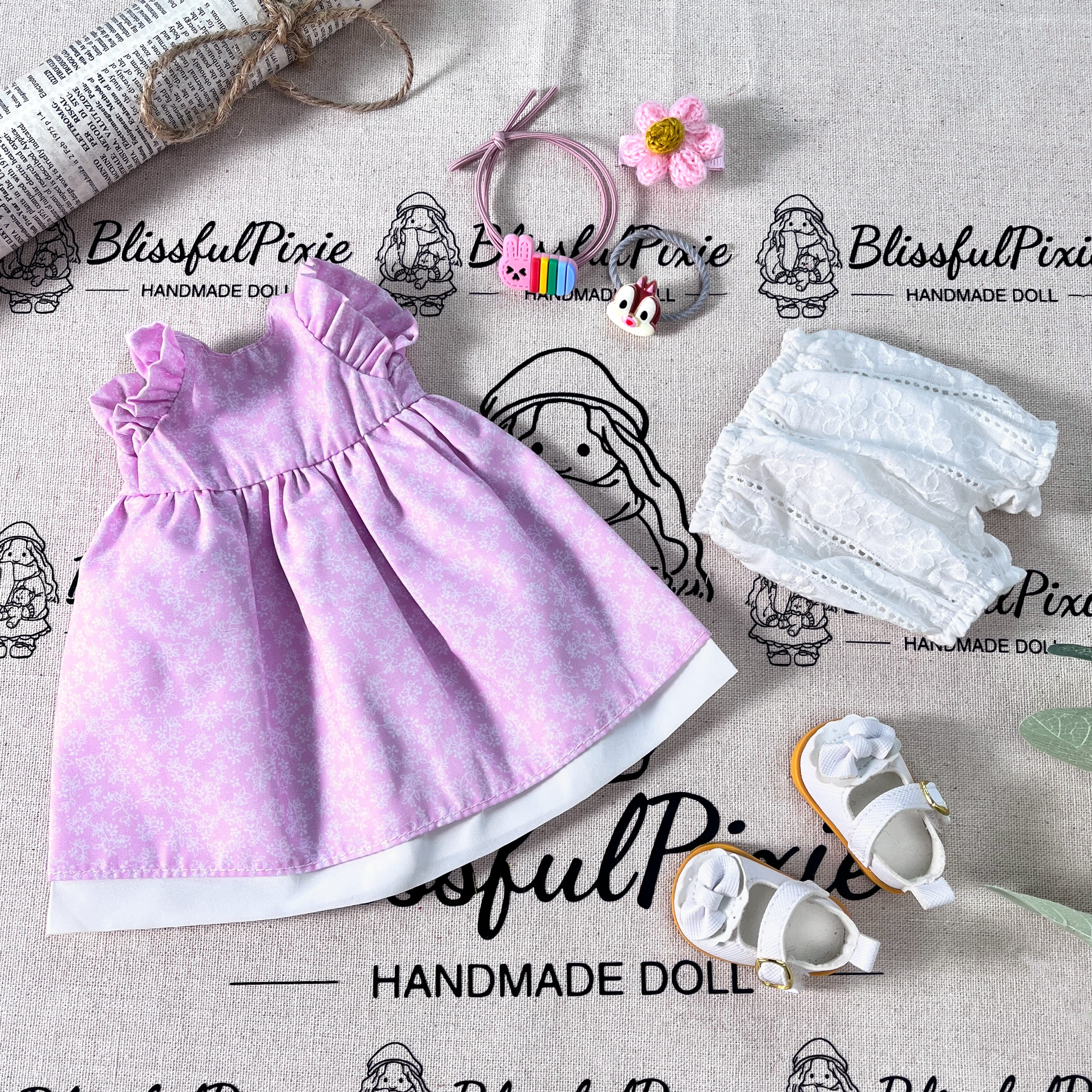 BlissfulPixie 12" Waldorf Handmade Doll Clothing Set Baby Girl Clothes Washable