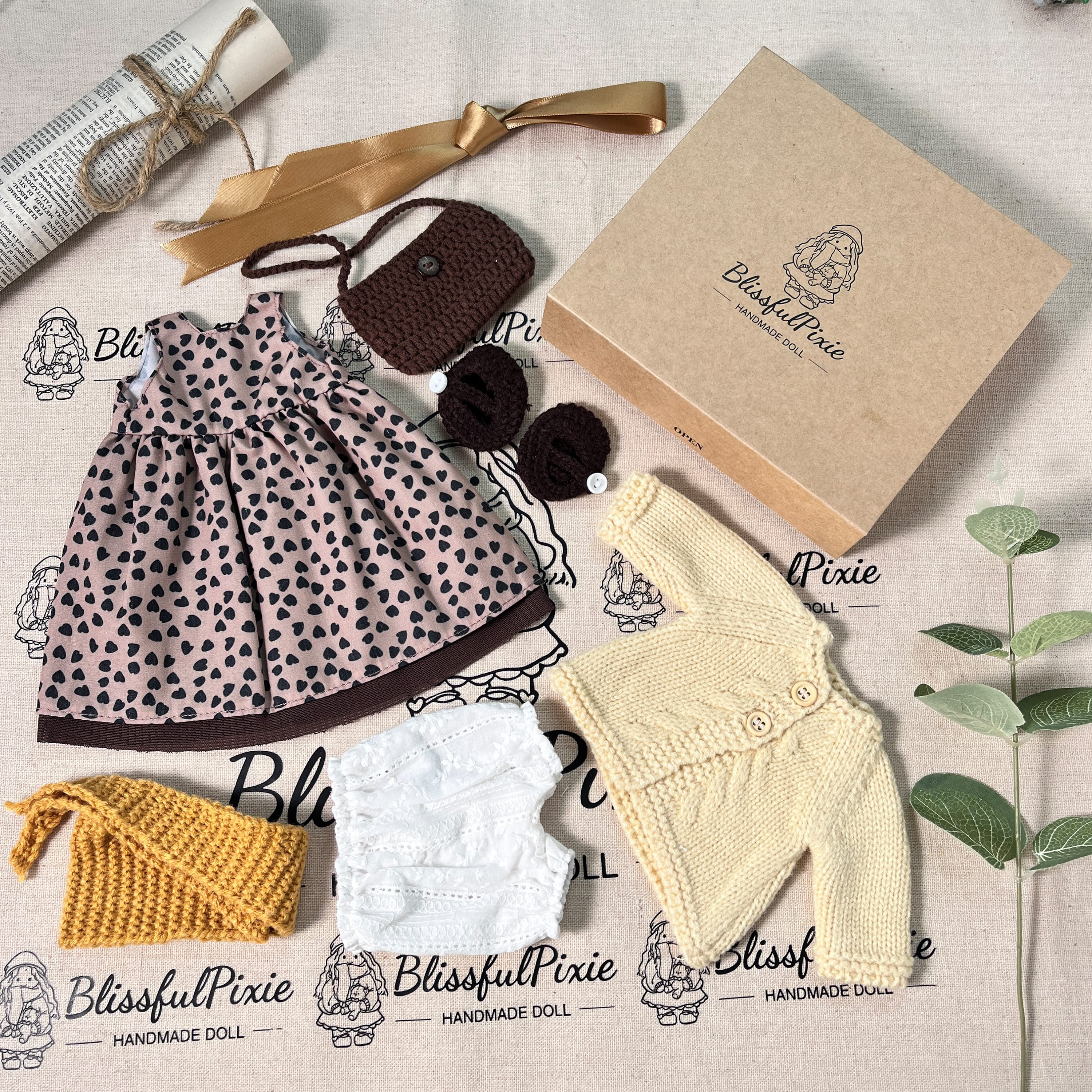 BlissfulPixie 12" Waldorf Handmade Doll Clothing Set Baby Girl Clothes Washable