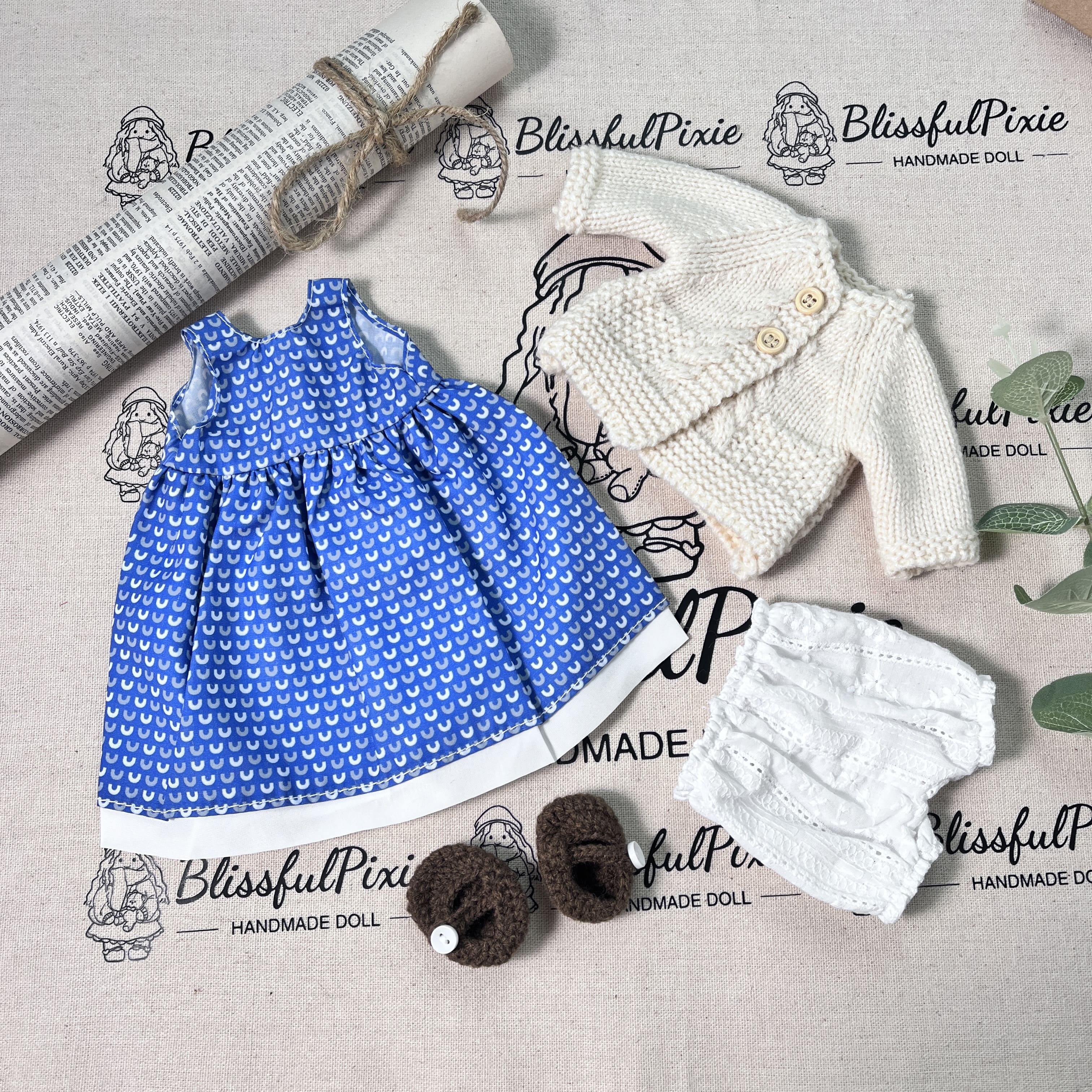 BlissfulPixie 12" Waldorf Handmade Doll Clothing Set Baby Girl Clothes Washable